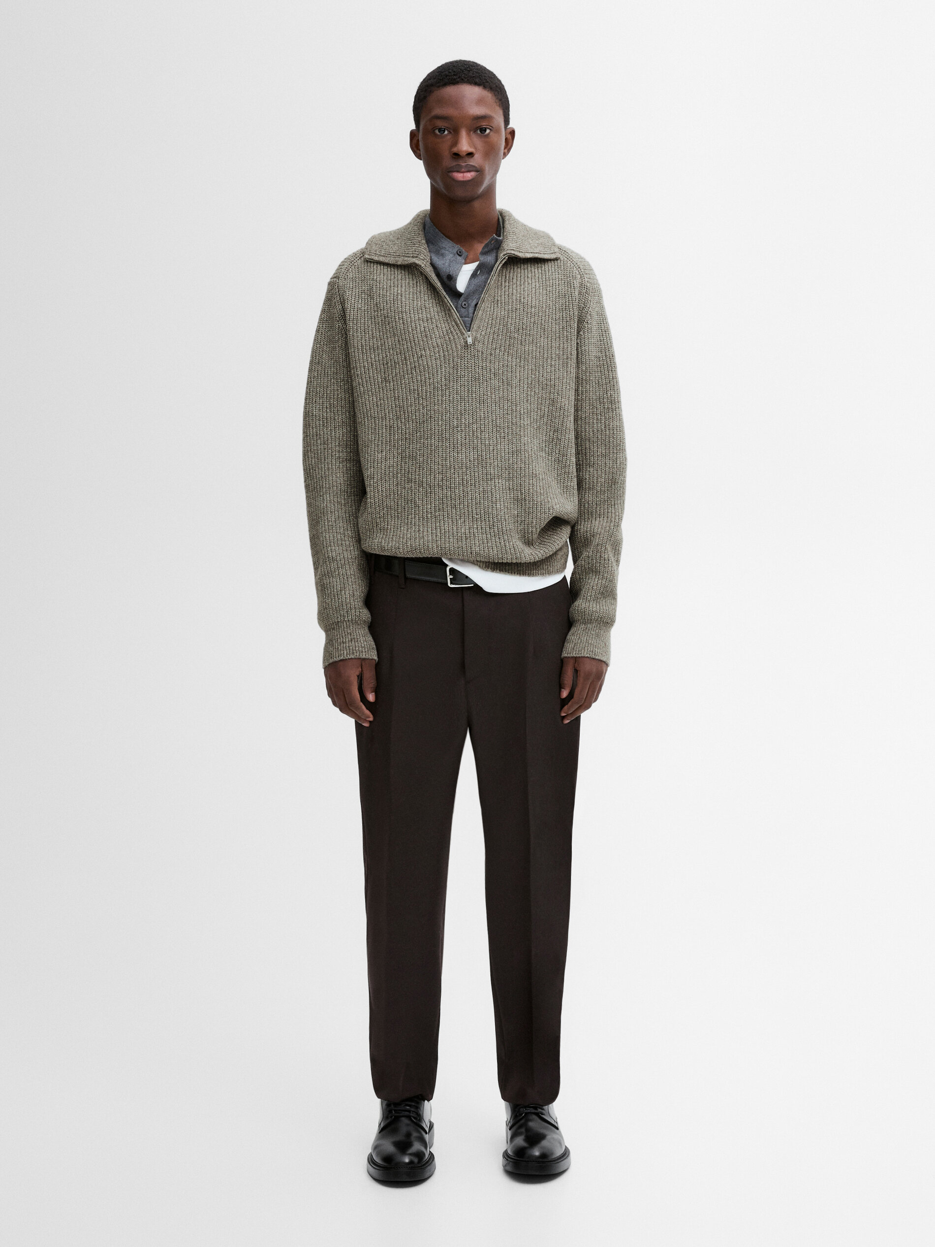 Pull Coton Col Camionneur - Vison - Xxl - Massimo Dutti - Homme