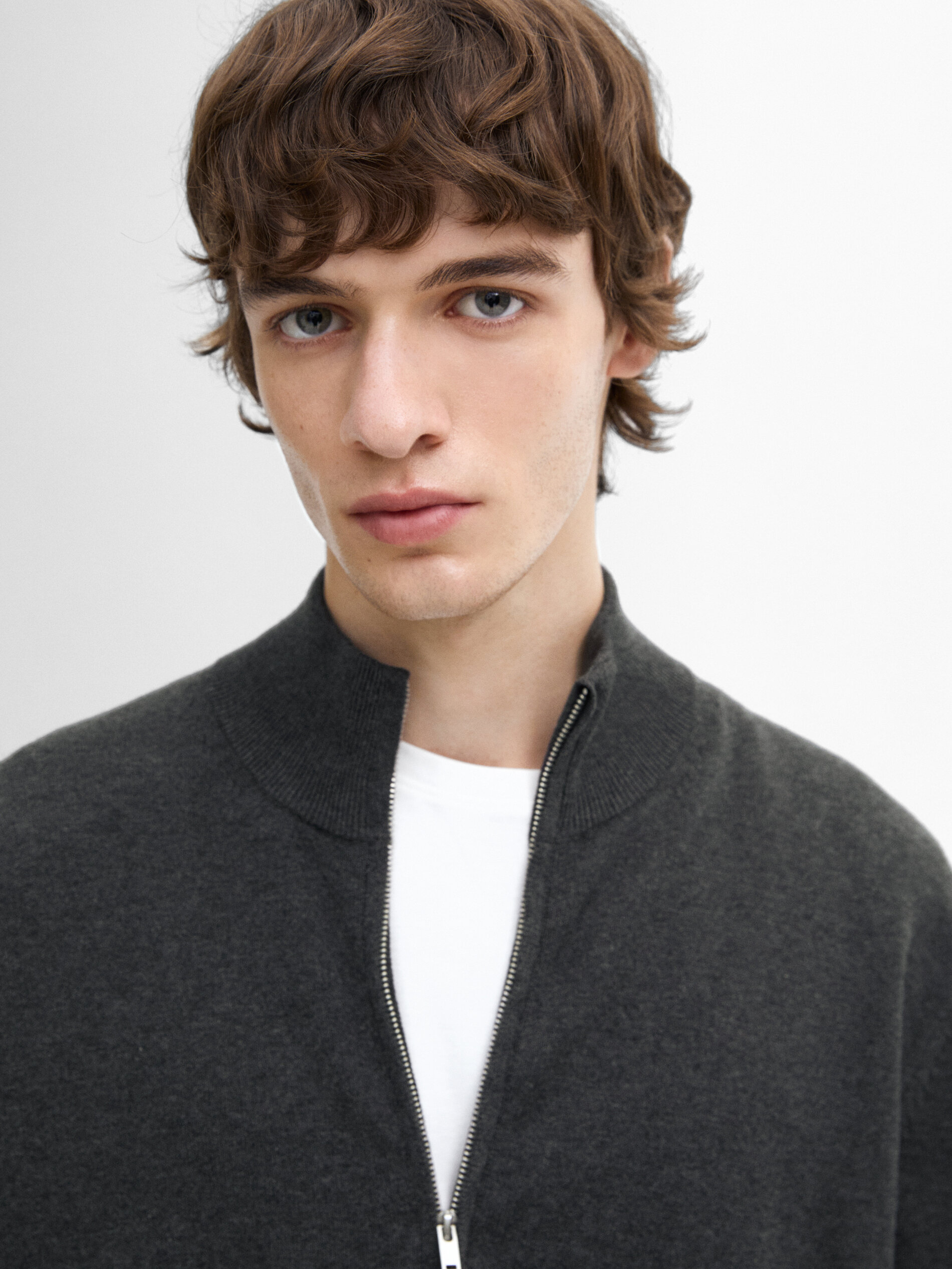 Cardigan À Fermeture Éclair En Coton Mélangé - Gris - L - Massimo Dutti - Homme
