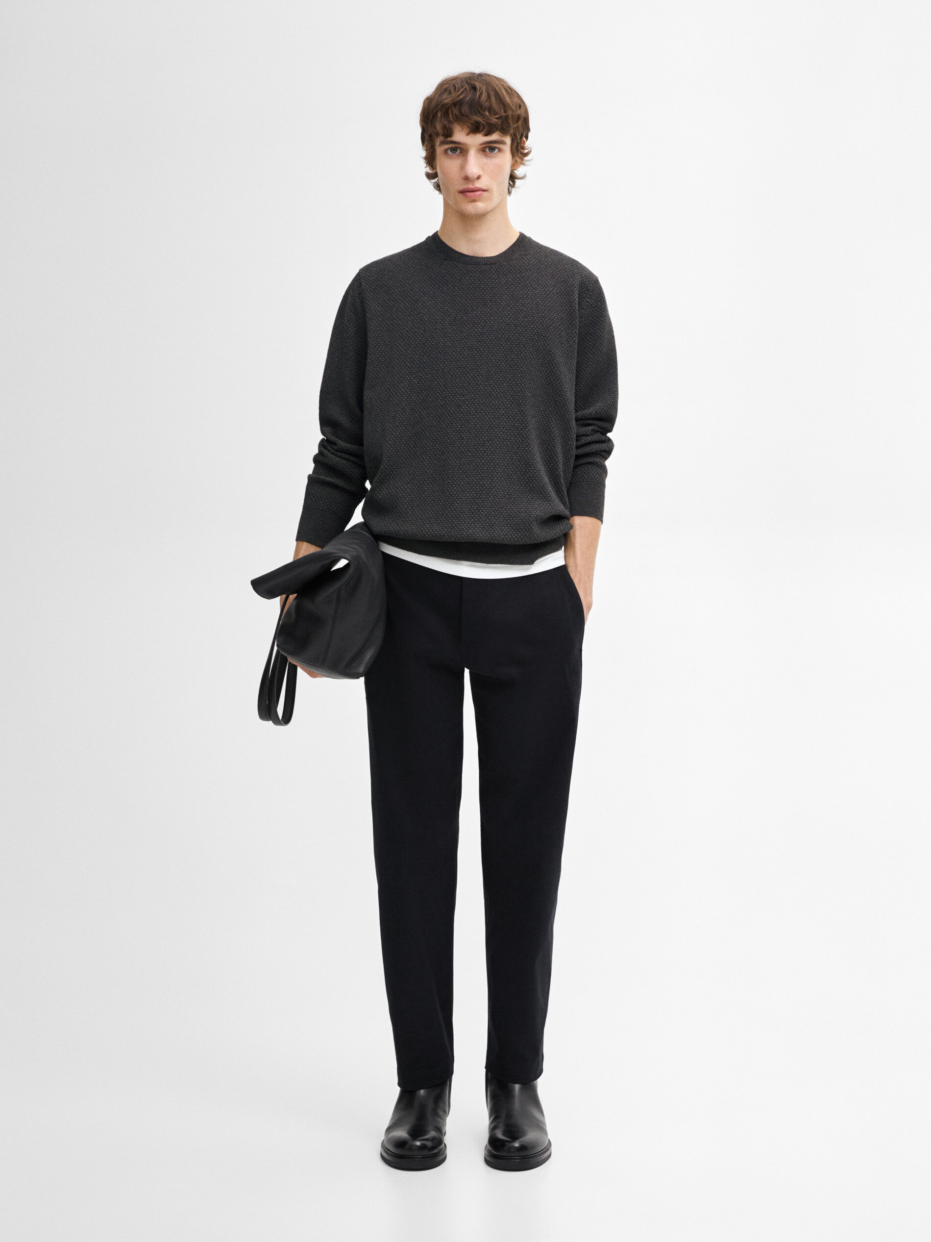 Pull En Maille De Coton Mélangé - Gris - S - Massimo Dutti - Homme