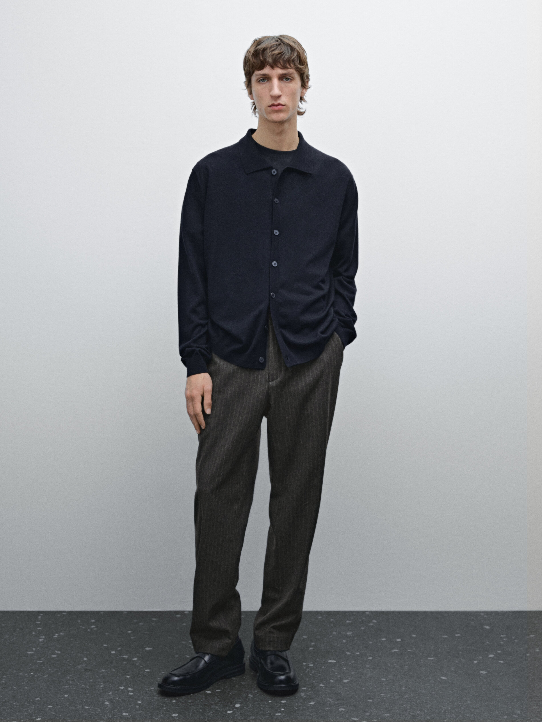 Cardigan En Laine Mélangée - Bleu Marine - Xl - Massimo Dutti - Homme