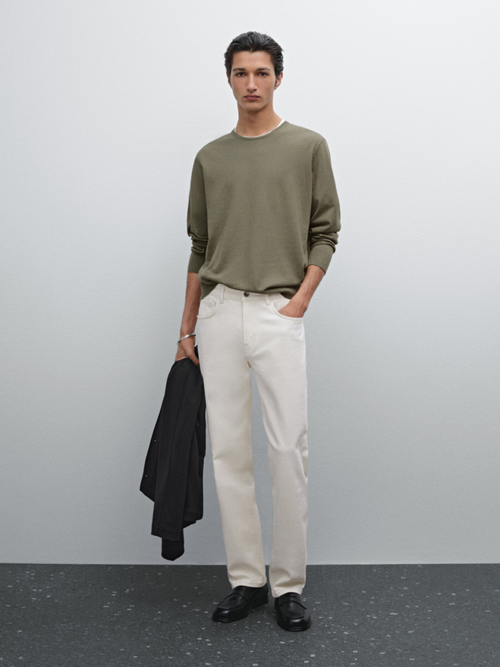 Pull En Maille De Coton Mélangé - Kaki - Xxl - Massimo Dutti - Homme