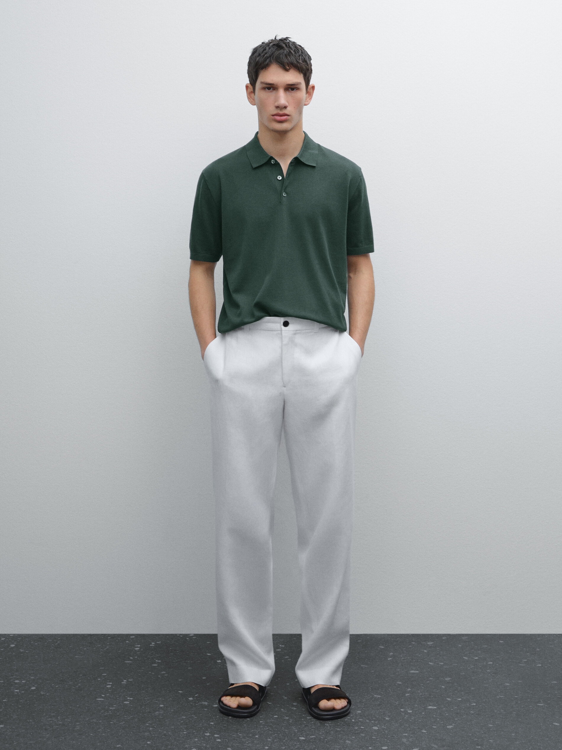 Pull À Manches Courtes En Coton - Vert Vigoré Sombre - Xl - Massimo Dutti - Homme