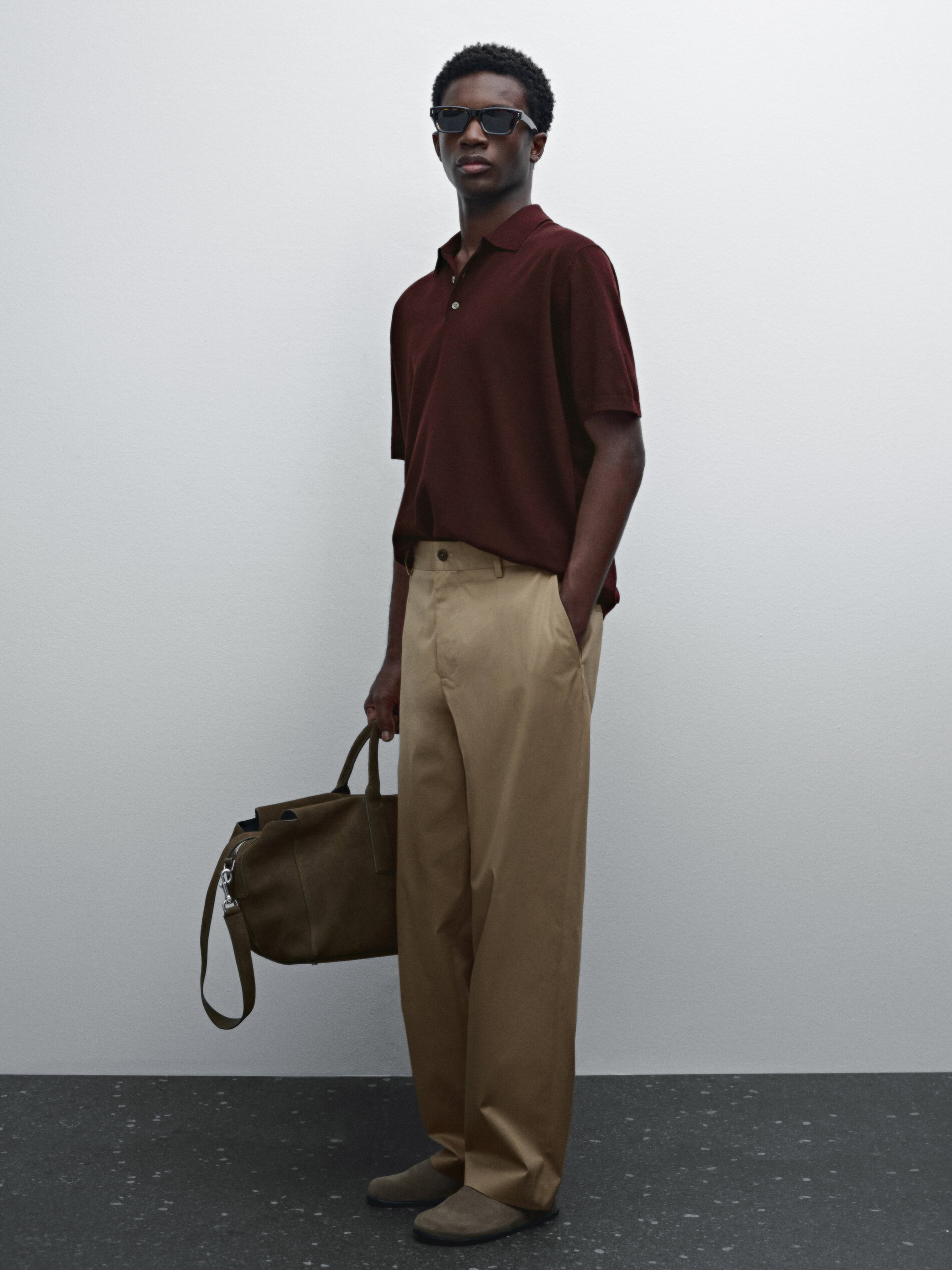 Pull À Manches Courtes En Coton - Bordeaux - L - Massimo Dutti - Homme