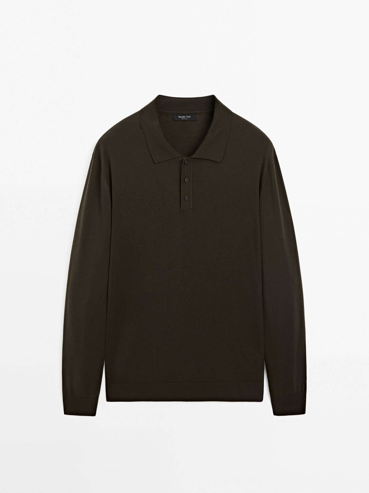 Massimo Dutti - Herre - Strikket Polotrøje I Uldblanding - Kaki - M