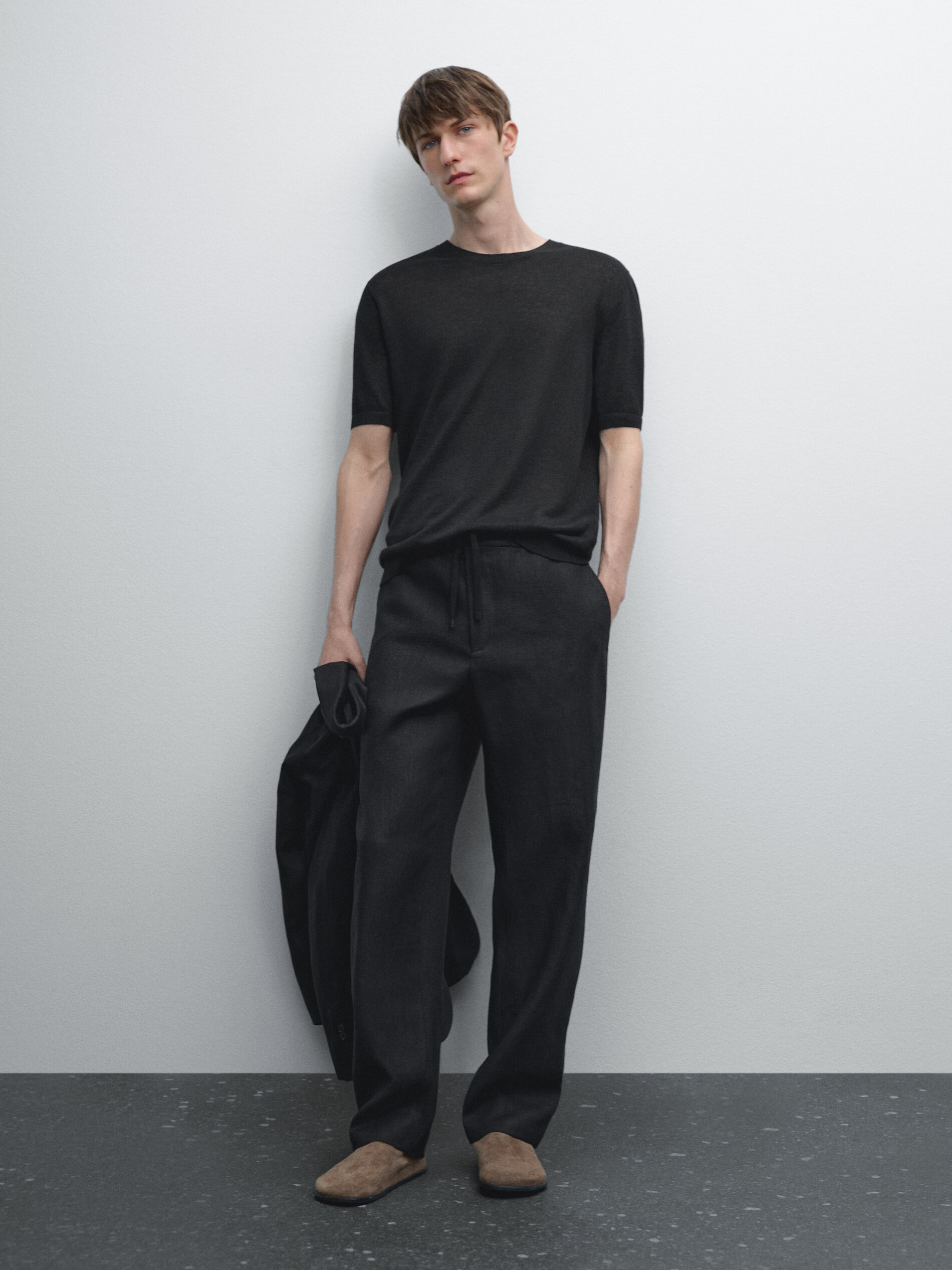 T-Shirt En Maille À Manches Courtes 100 % Lin - Noir - Xl - Massimo Dutti - Homme