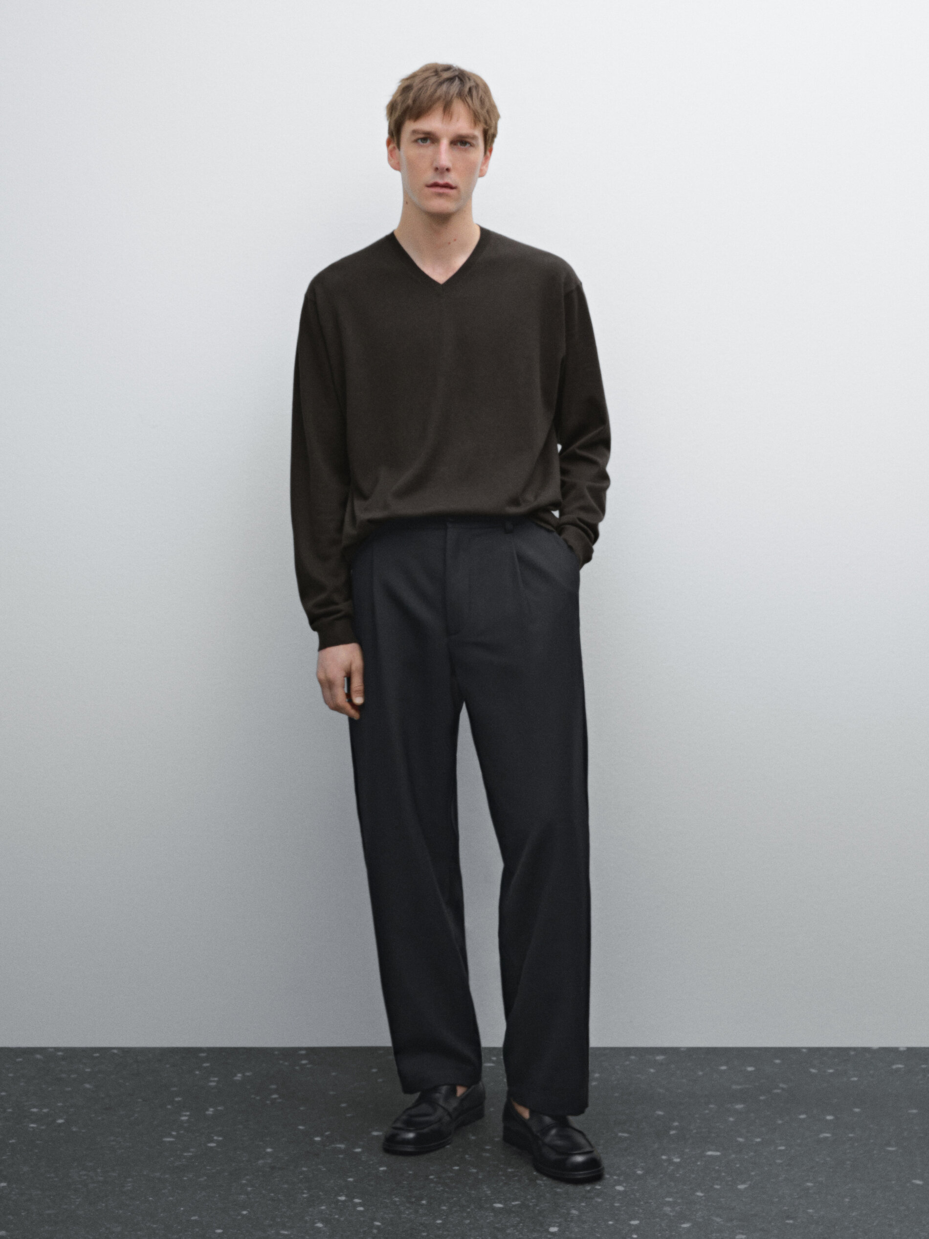 Pull Col V En Maille De Coton Mélangé - Gris - M - Massimo Dutti - Homme