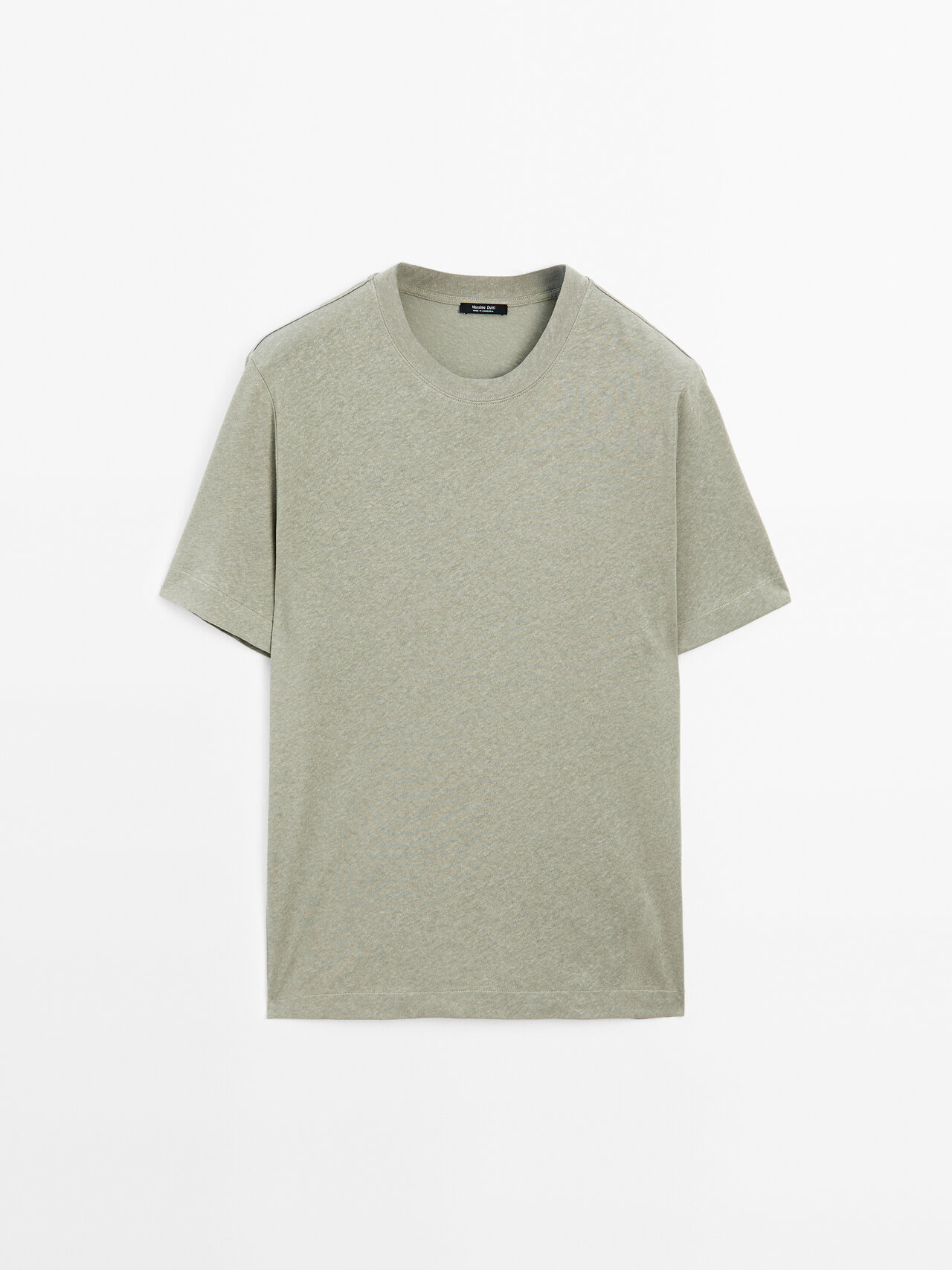 Massimo Dutti - Heren - Short-Sleeved T-Shirt With Linen - Watergroen - M