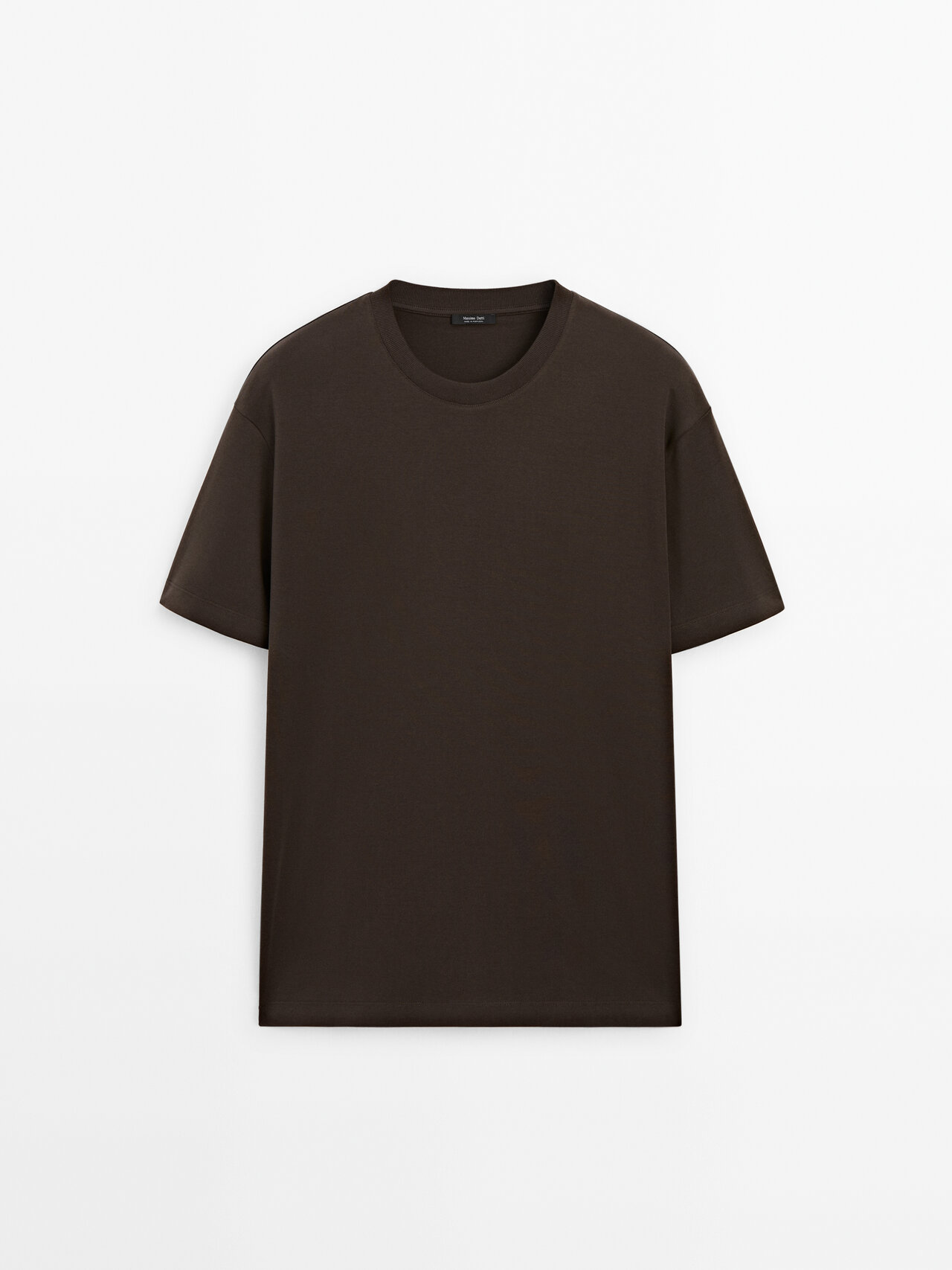 Massimo Dutti - Heren - 100% Katoenen T-Shirt Van Middelgroot Gewicht - Chocolade - Xl