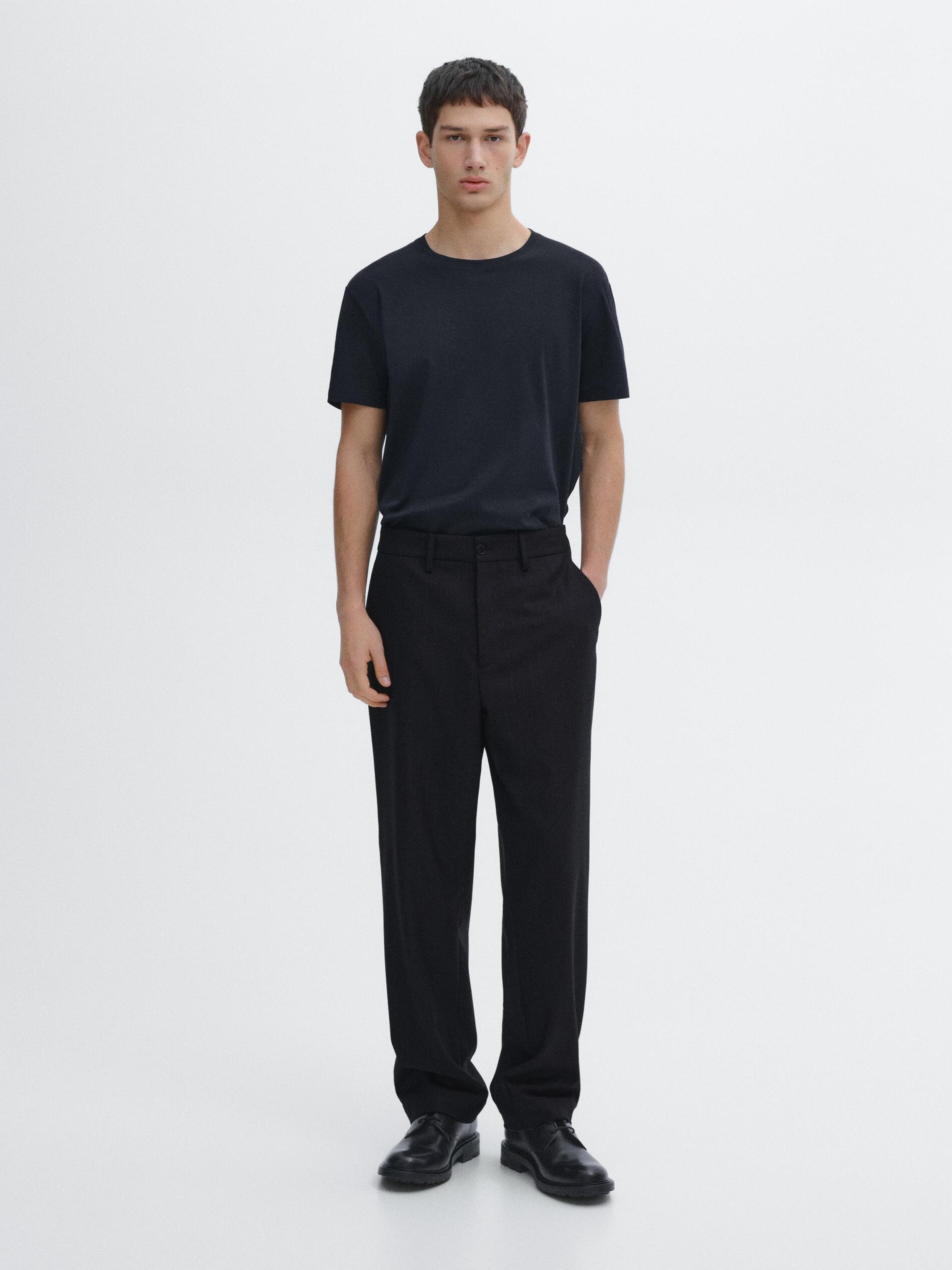 T-Shirt Manches Courtes En Coton Mercerisé - Bleu Marine - L - Massimo Dutti - Homme
