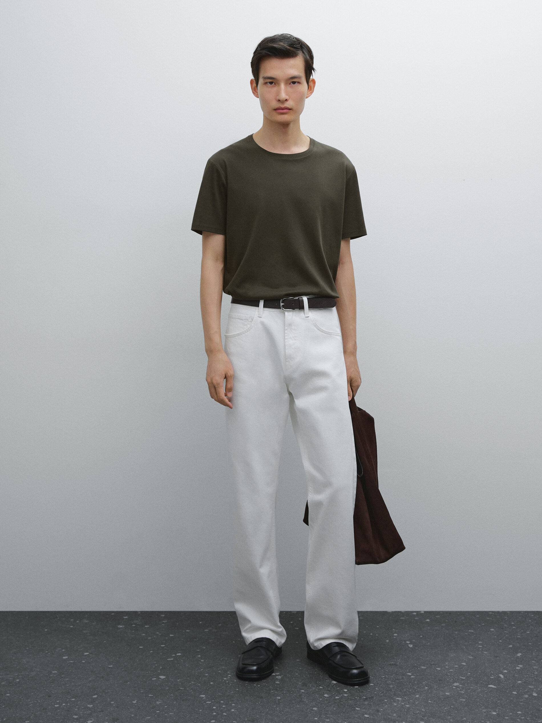T-Shirt 100 % Coton Mercerisé - Kaki - Xxl - Massimo Dutti - Homme