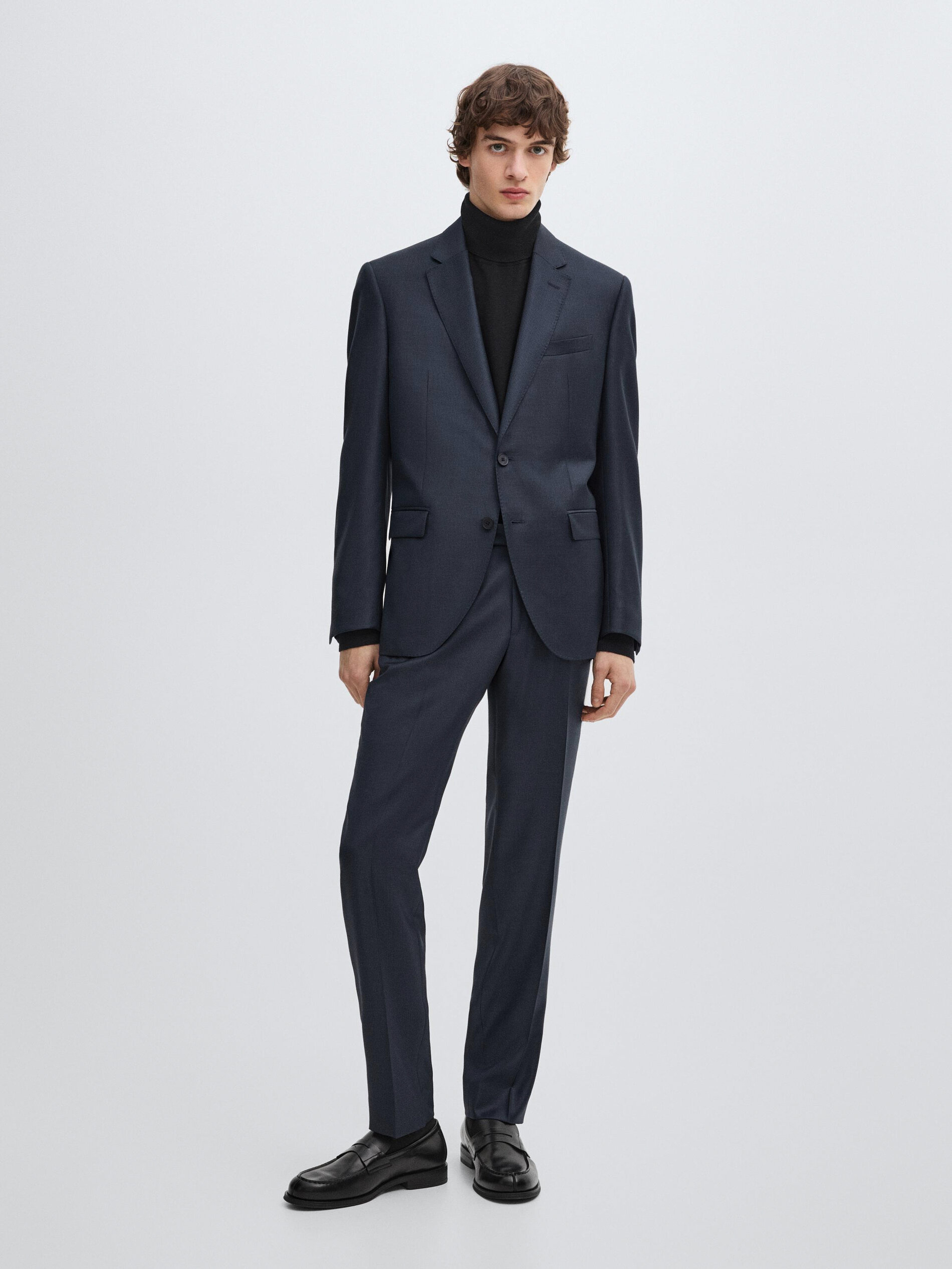 Veste De Costume Pied-De-Poule - Bleu Marine - 48 - Massimo Dutti - Homme