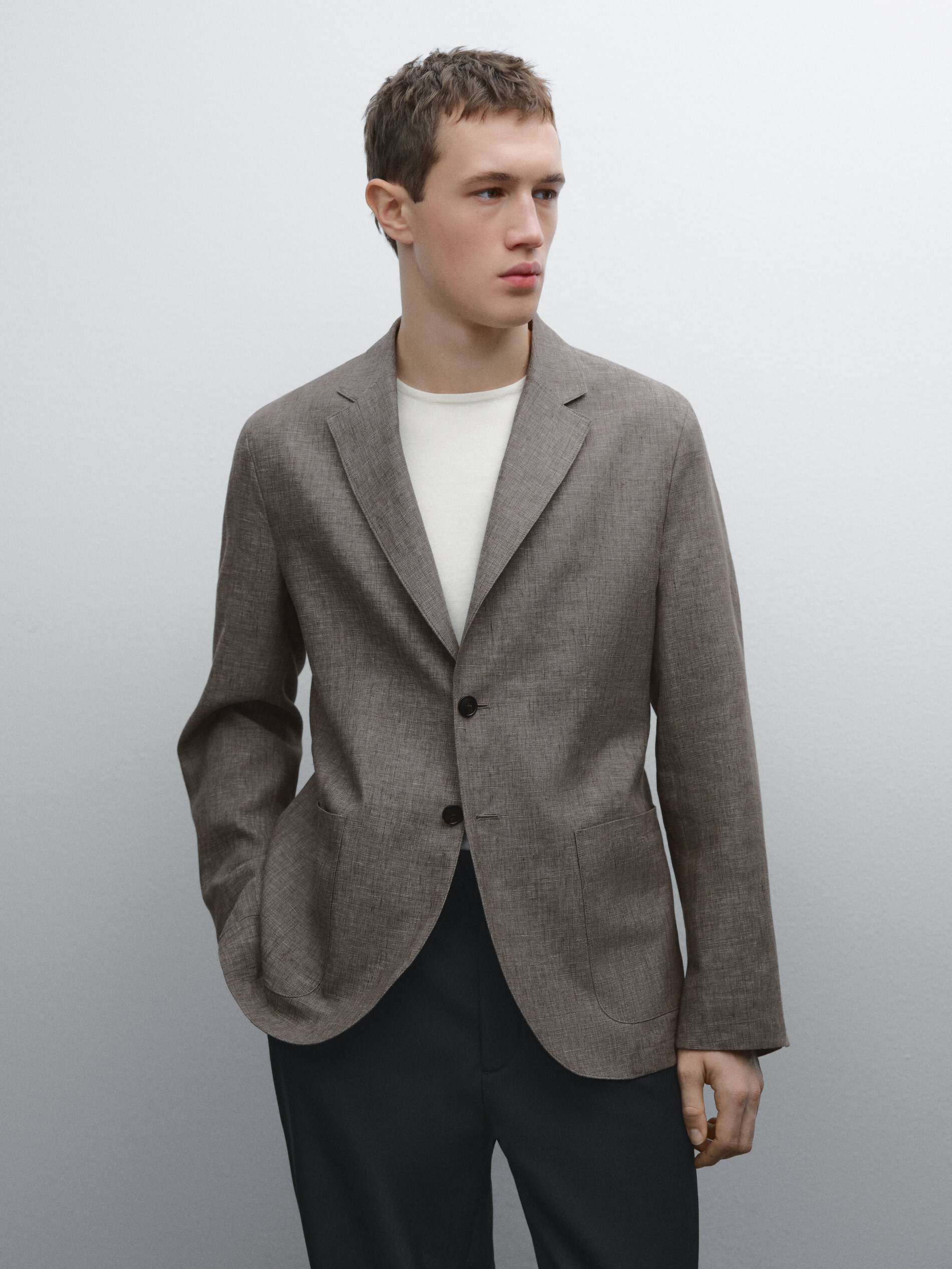Blazer Texturé En Lin Mélangé - Beige - 56 - Massimo Dutti - Homme