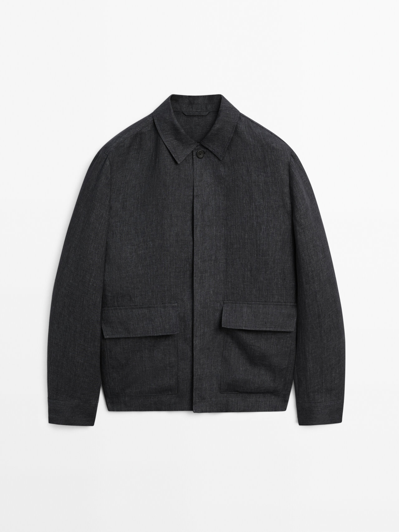 Massimo Dutti - Herre - Skjortejakke I 100 % Hør - Blå - Xl
