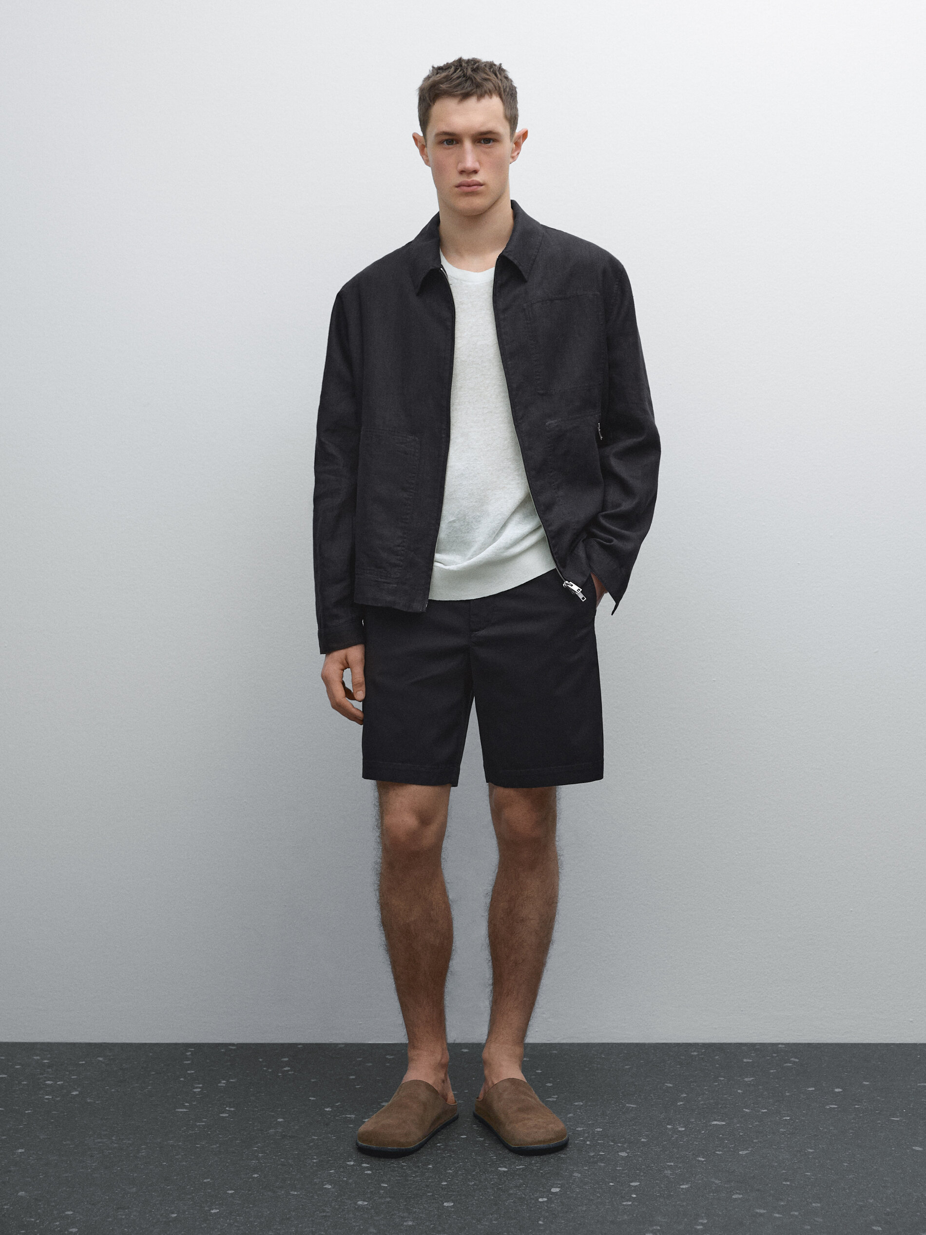 Bermuda En Coton Mélangé - Bleu Marine - 44 - Massimo Dutti - Homme