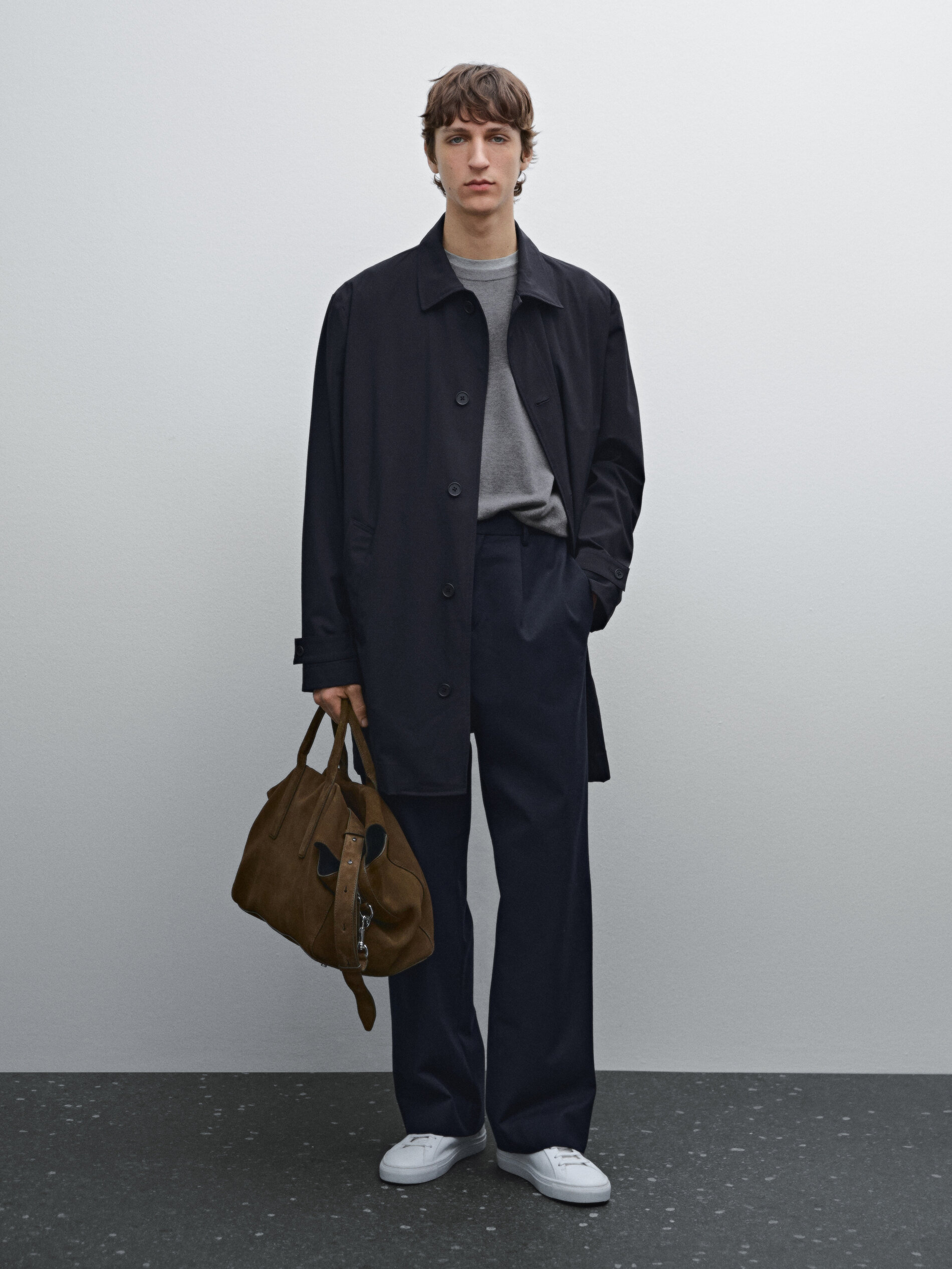 Trench Tissu Technique - Bleu Marine - L - Massimo Dutti - Homme