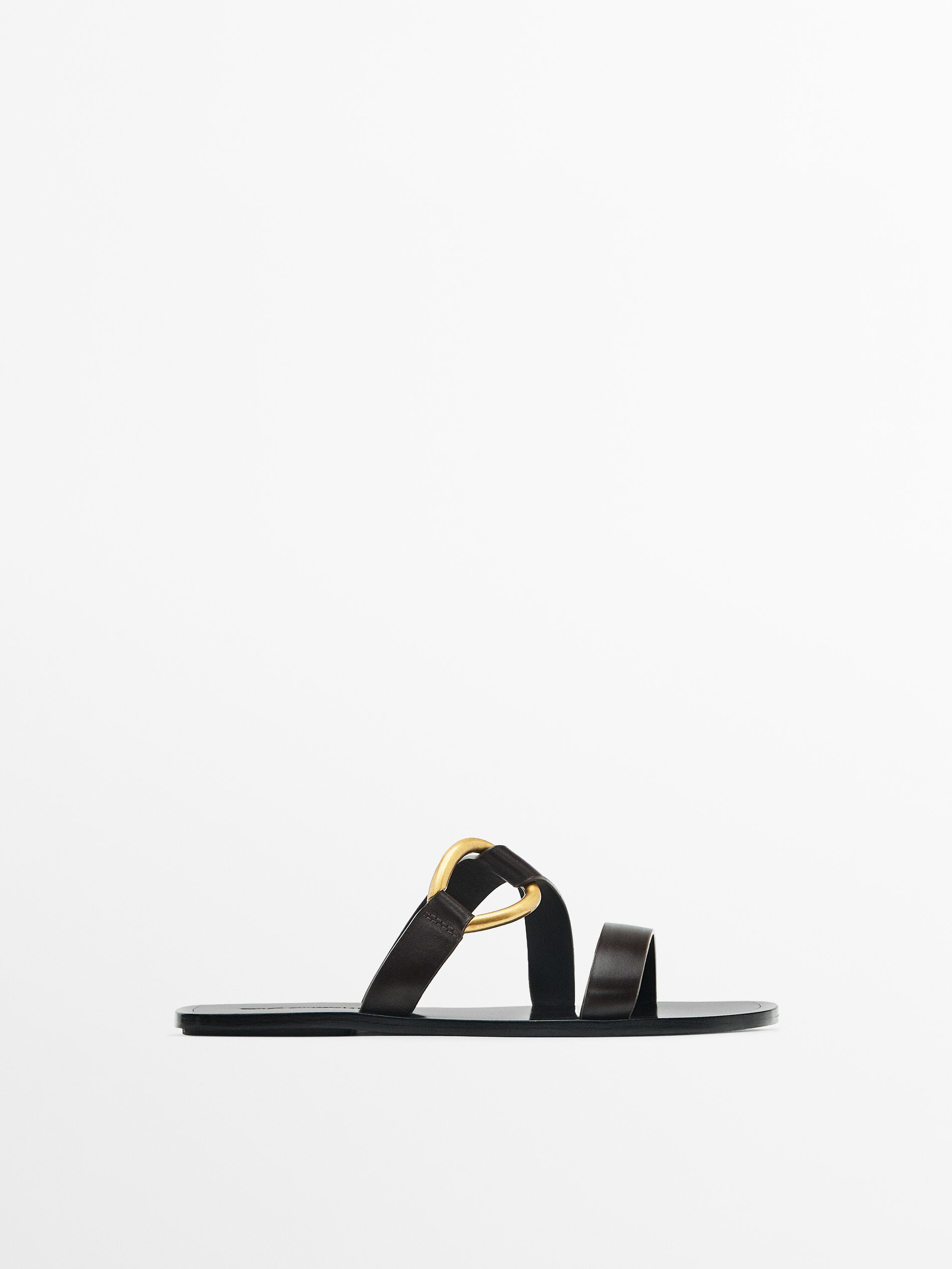 Flat slider sandals with metal ring detail