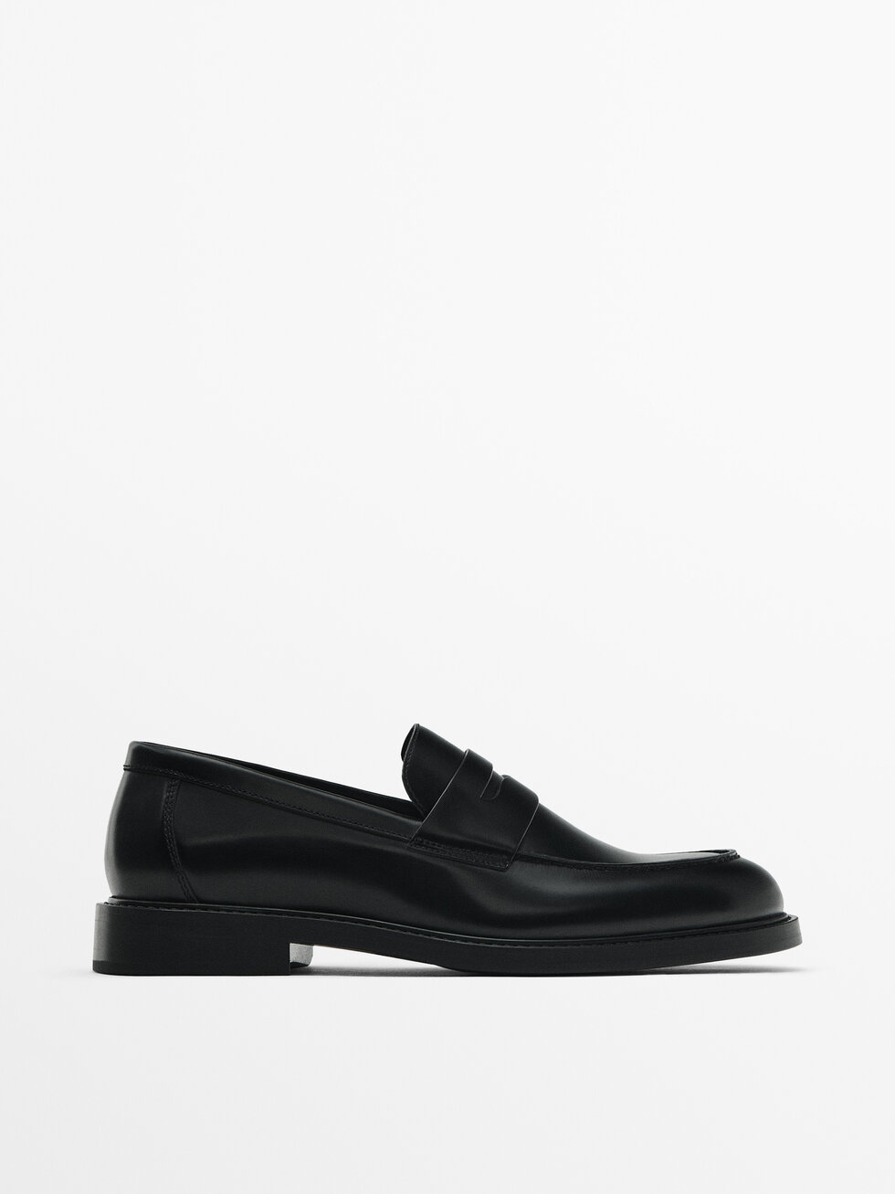 Black leather penny loafers