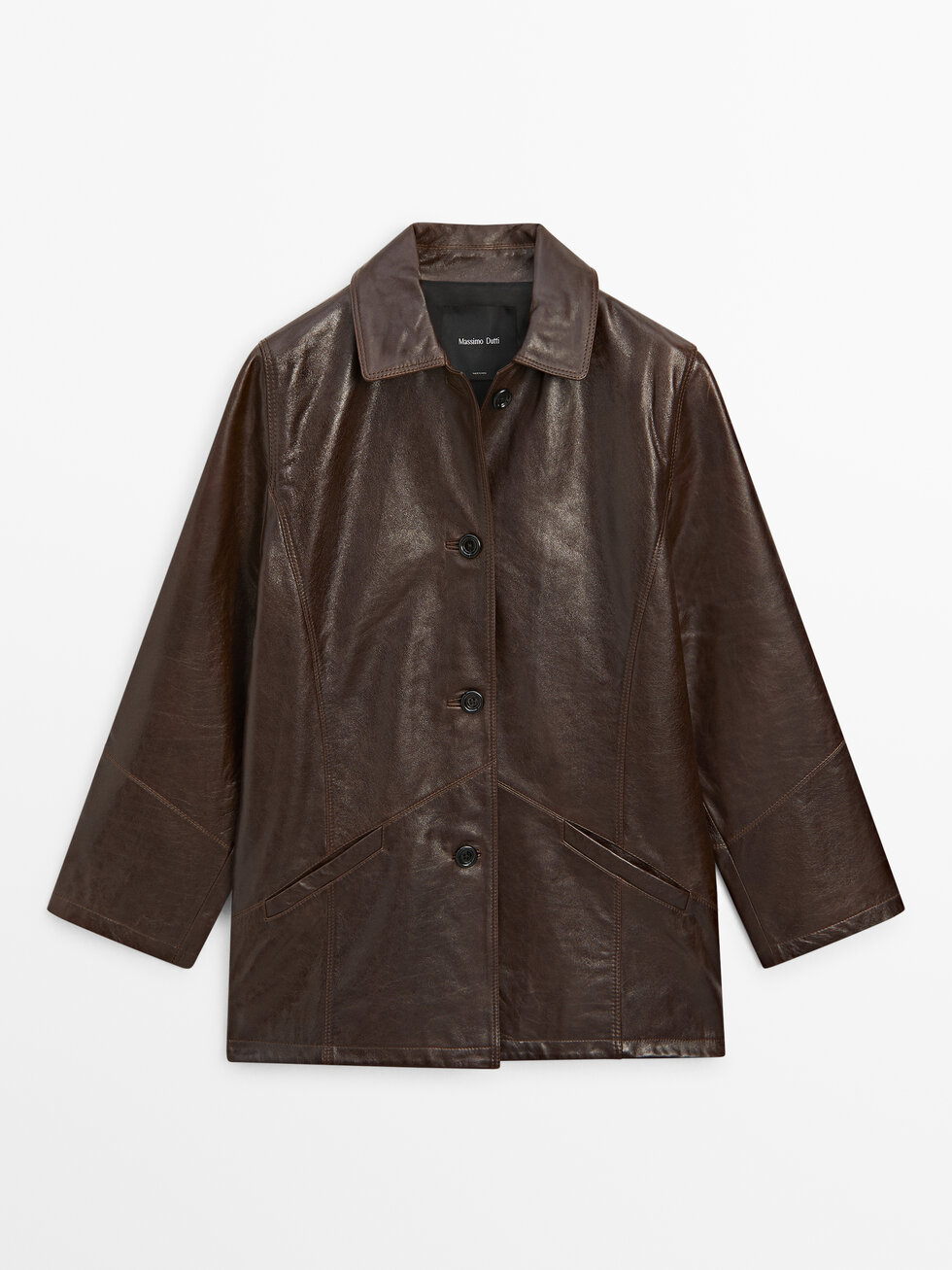 Massimo Dutti Nappa レザージャケット Sサイズ Nappa leather jacket with pockets · Brown · Bomberâ Jacket