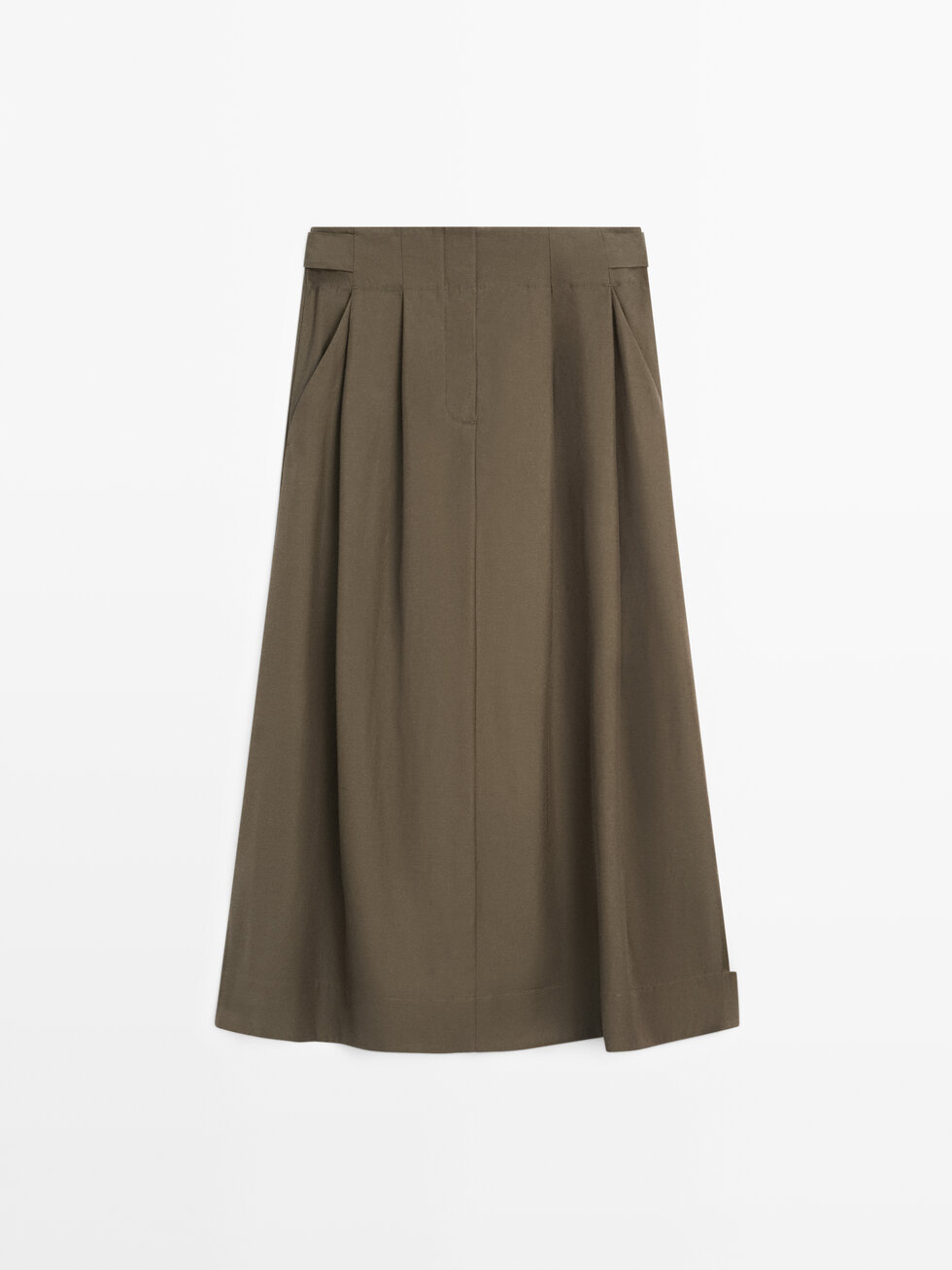 Midi skirt with box pleats · Khaki · Skirt | Massimo Dutti