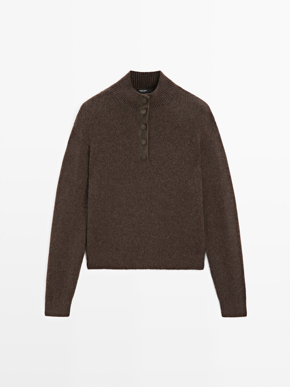 High neck knit sweater with snap buttons · Brown · Sweaters