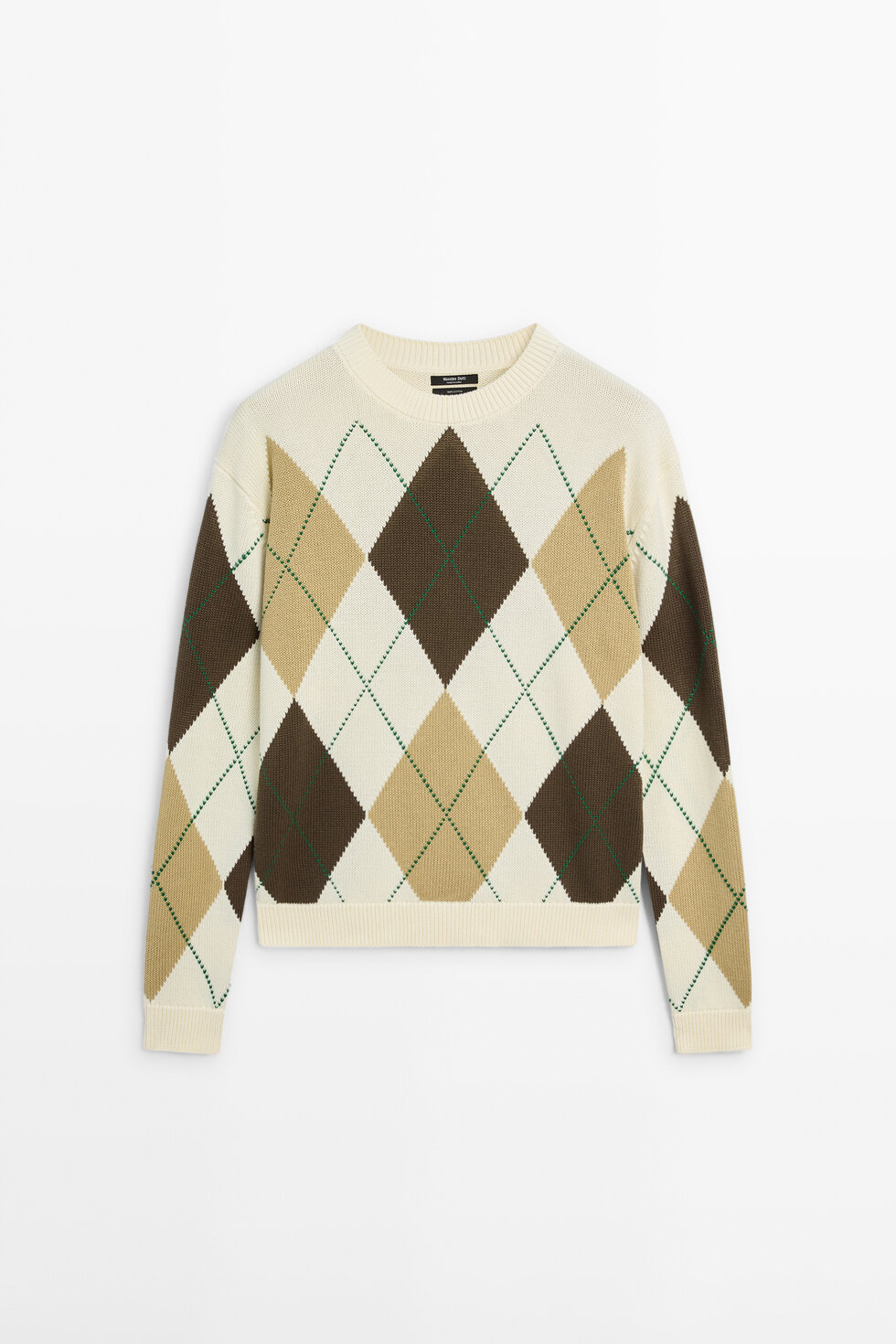 100% cotton knit sweater with Argyle detail · Cream · Sweaters