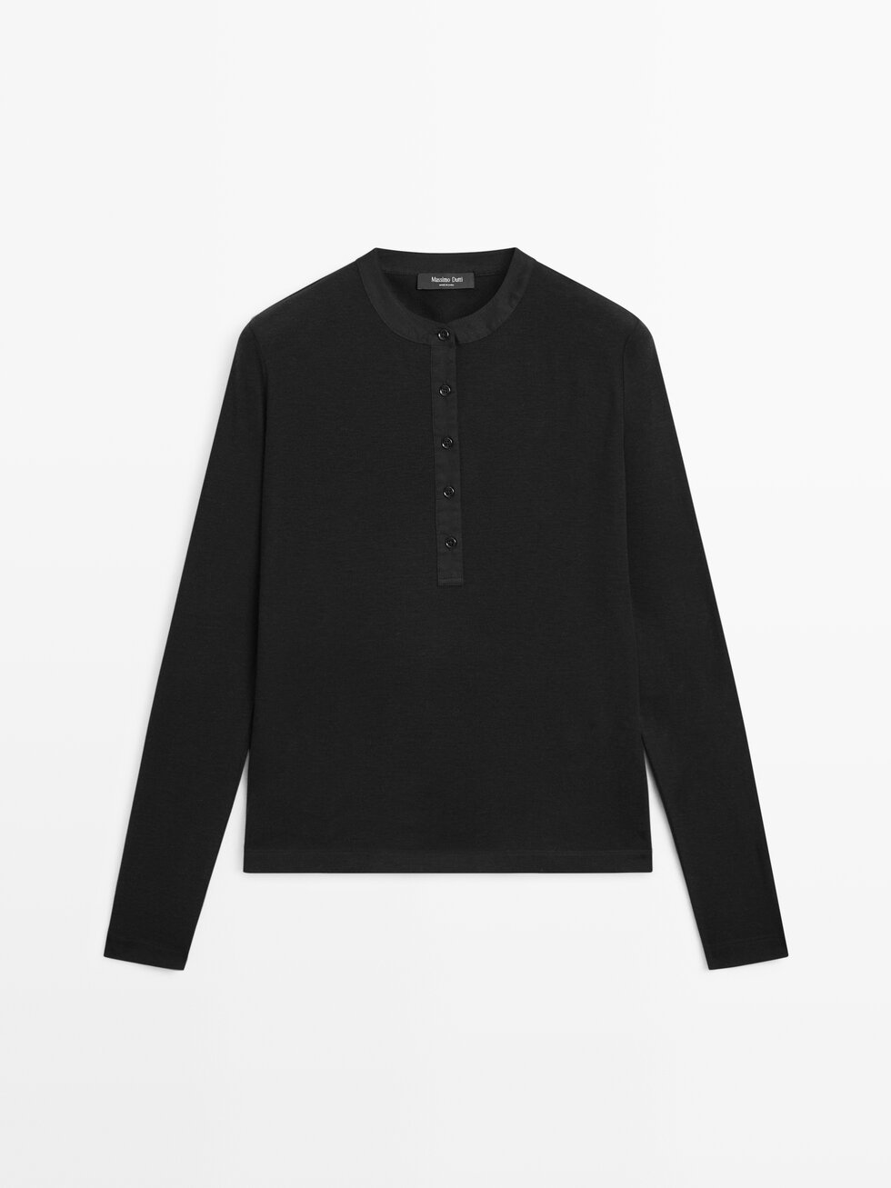 Wool blend henley neck T-shirt · Black · T-shirt | Massimo Dutti