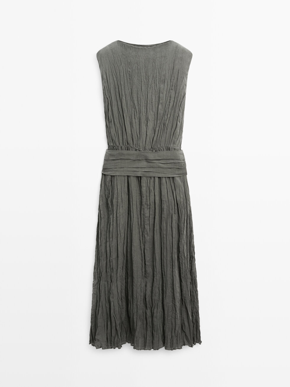 Textured flowing fabric dress with sash belt  Grey  Dress | Massimo Dutti