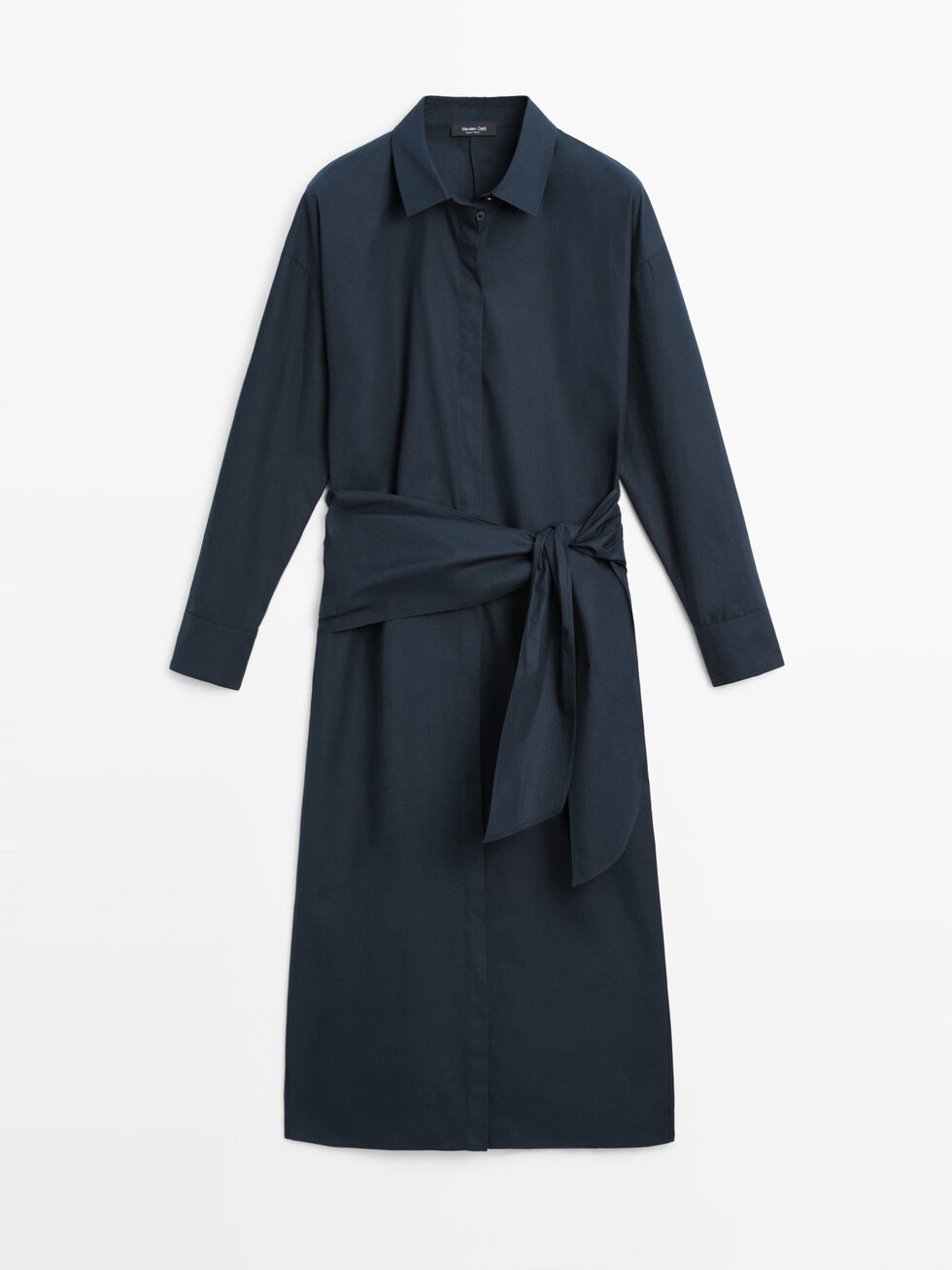 Midi shirt dress with scarf detail · Blue · Dress | Massimo Dutti
