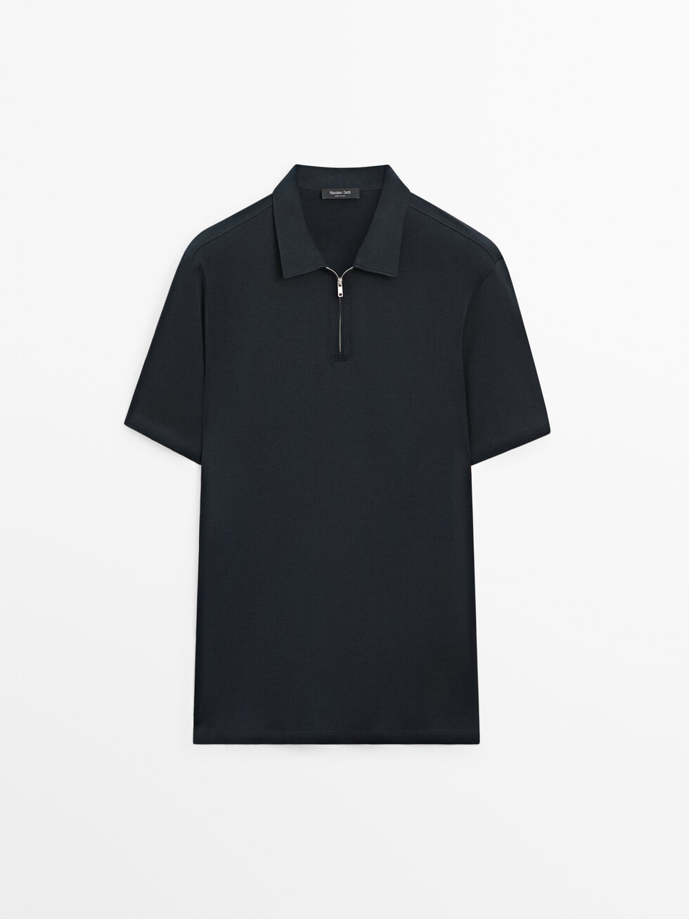 Short sleeve polo shirt with zip detail · Dark Green, Navy Blue