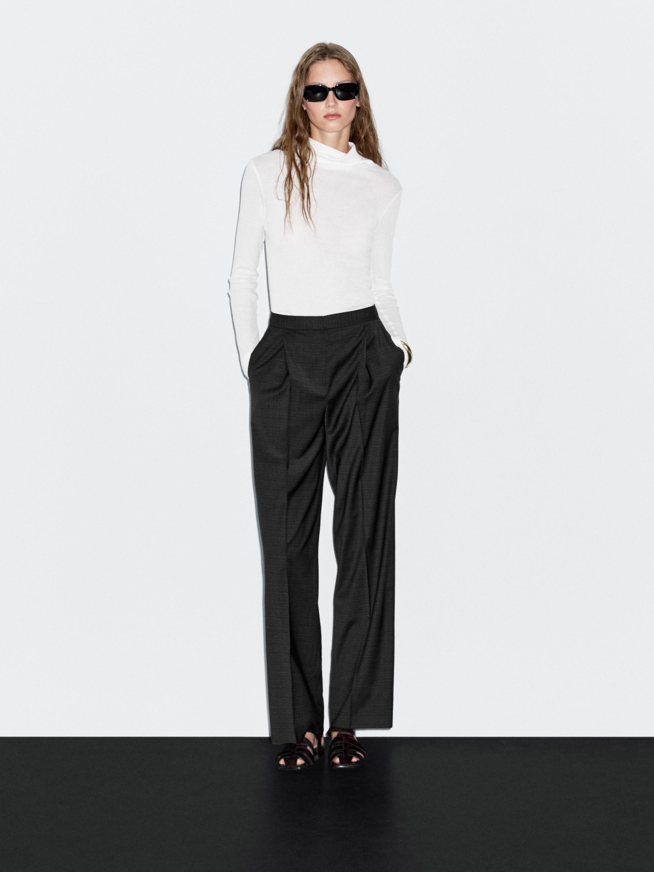 Pantalon à pinces en laine mélangée