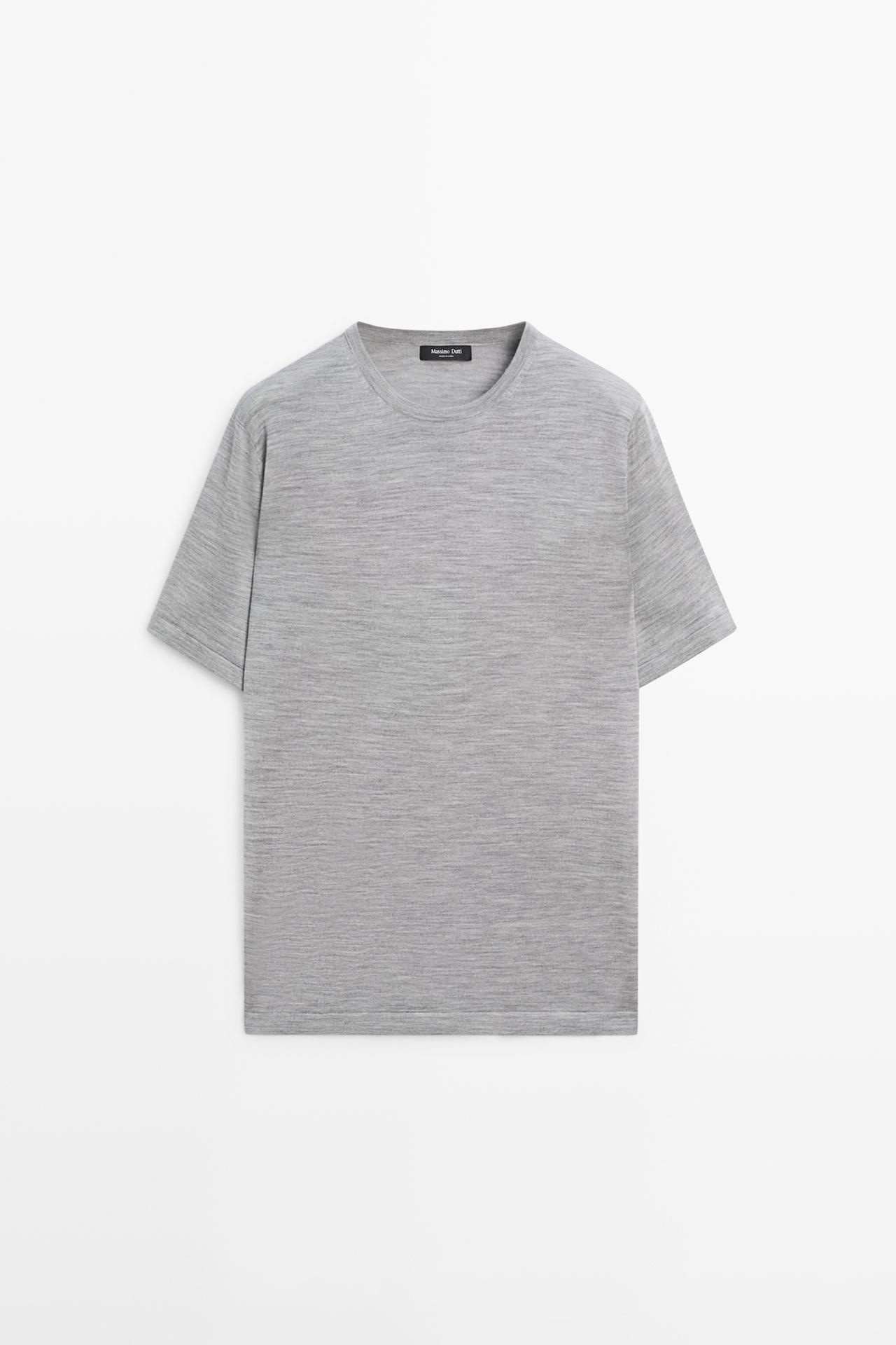 Massimo Dutti - Herre - Strikket T-Shirt I Uldblanding - Koksgrå - M