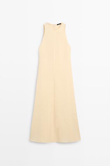 Flowing linen halter midi dress — Vanilla 2