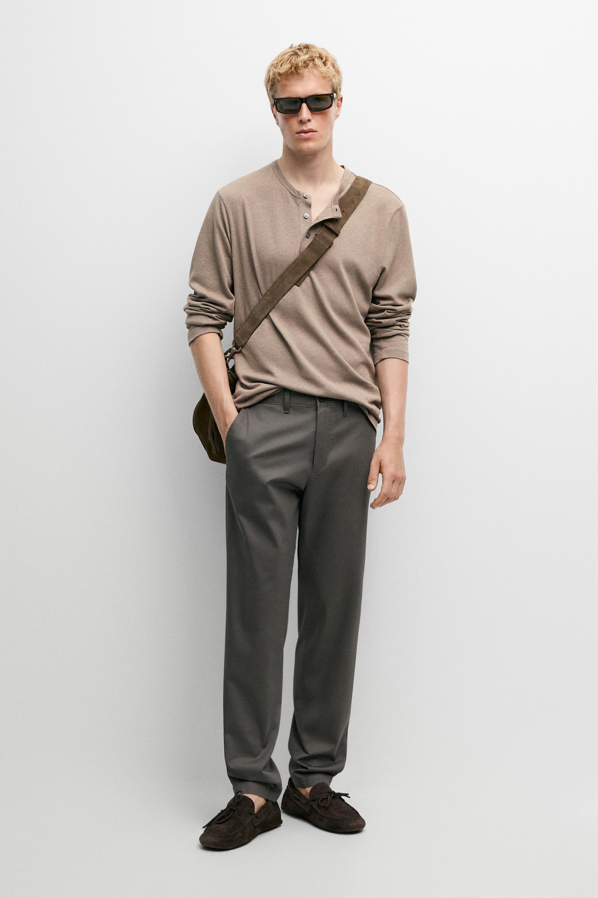 Cotton blend slim fit pants — GREY