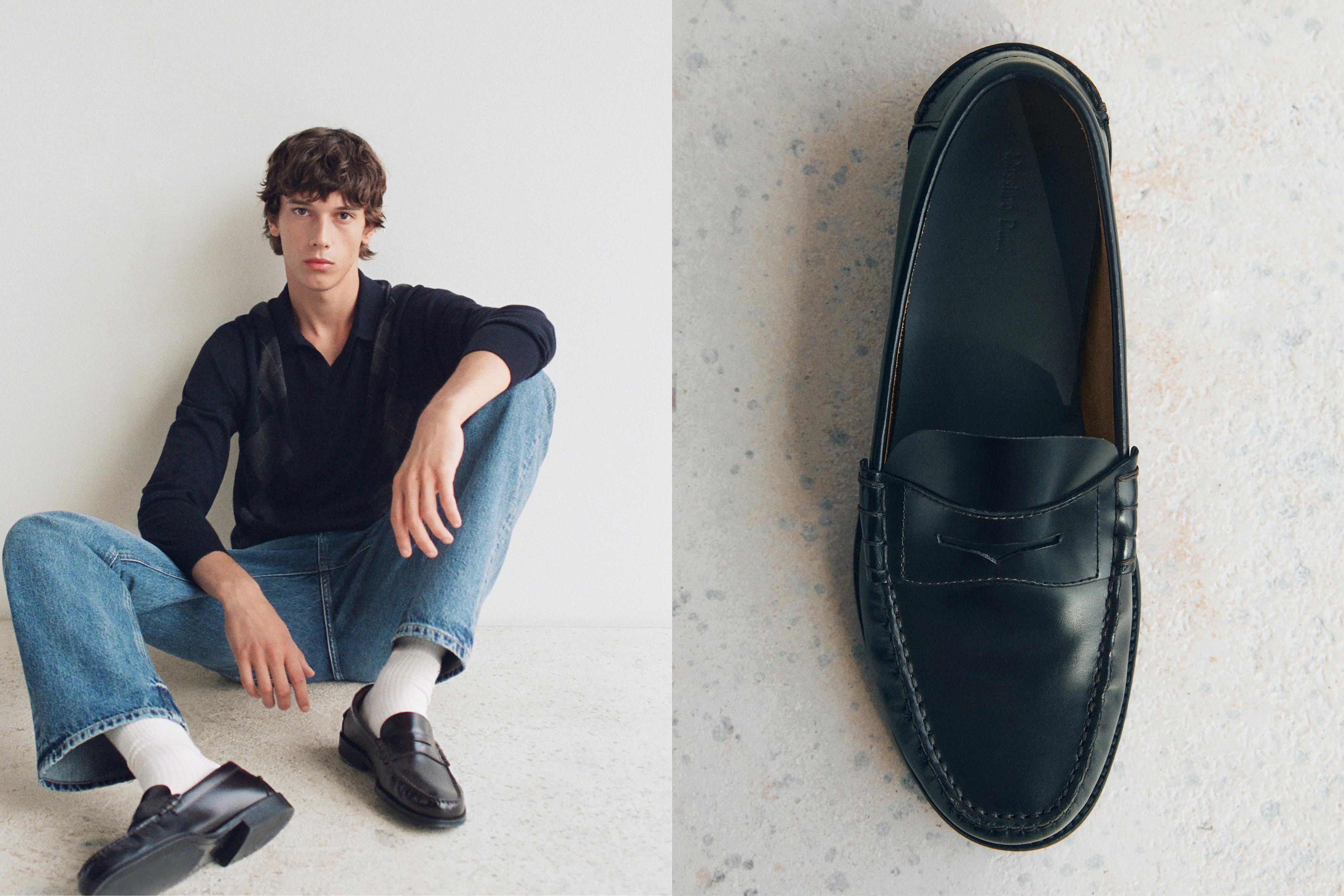 Leather loafers with penny strap — BLACK