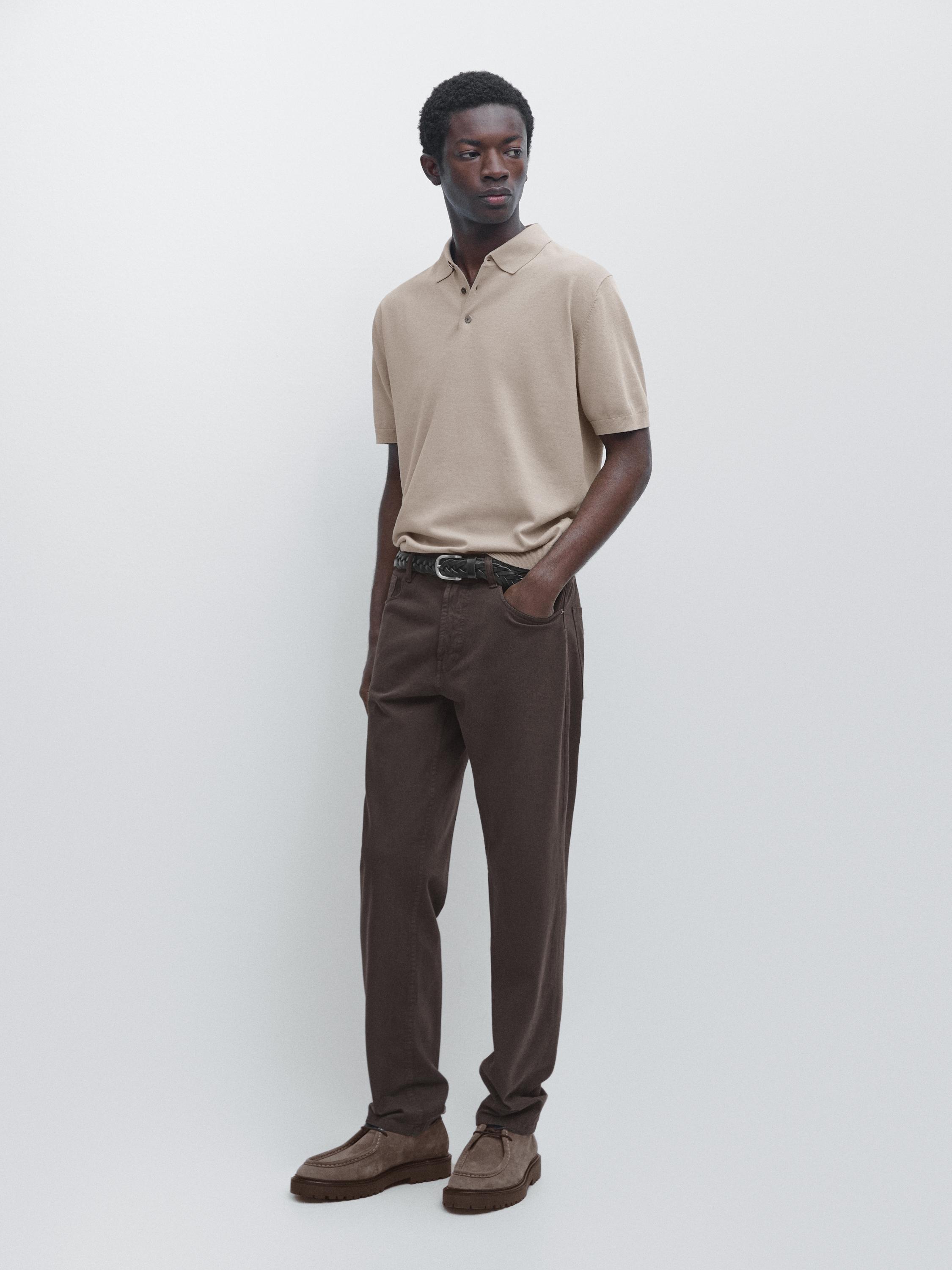 100% cotton knit polo shirt — BEIGE