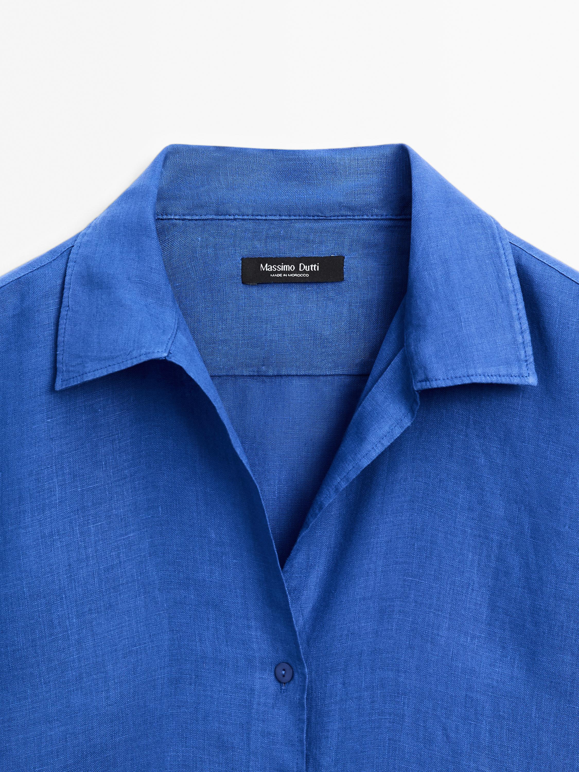 100% linen open collar shirt
