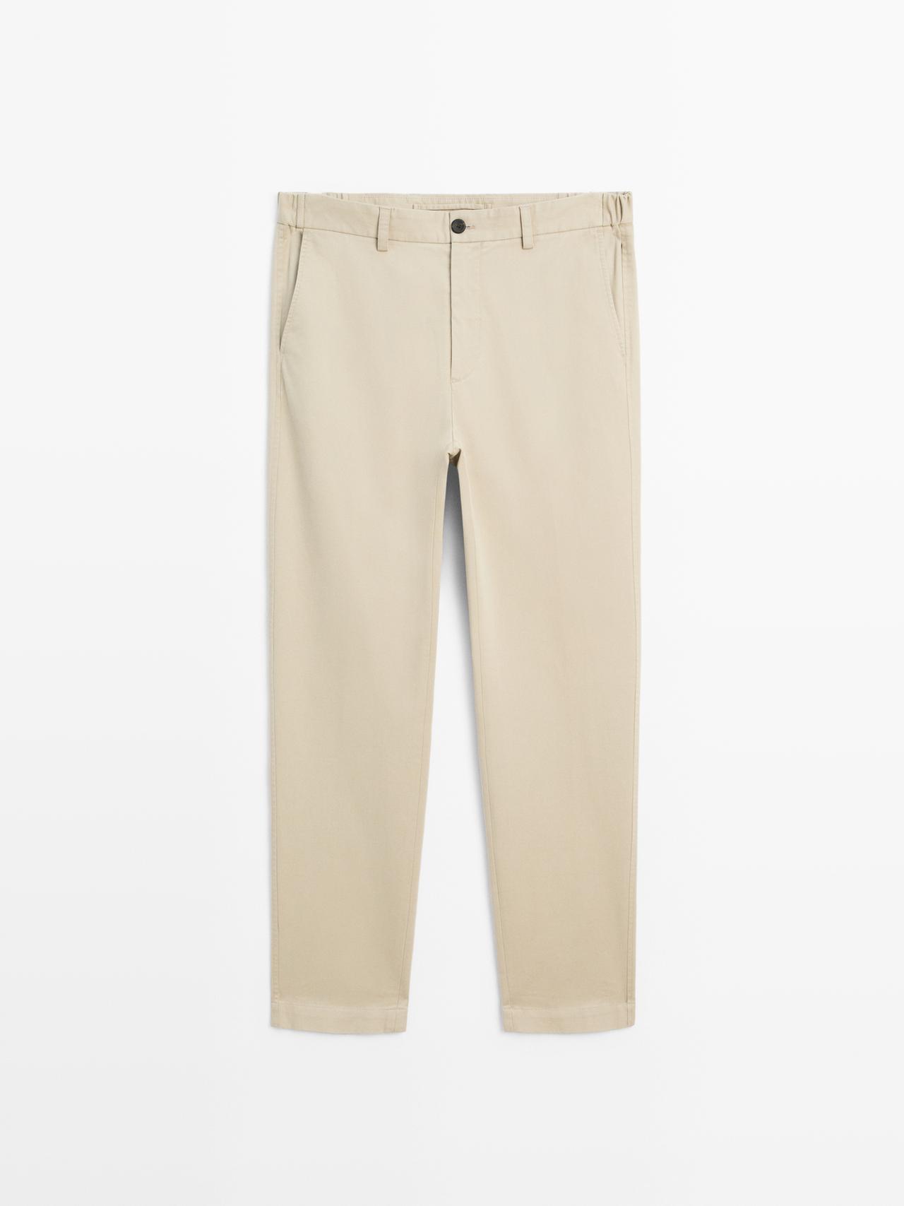 Massimo Dutti - Heren - Slim Fit Broek Met Elastisch Detail Aan De Zijkant - Beige - 40