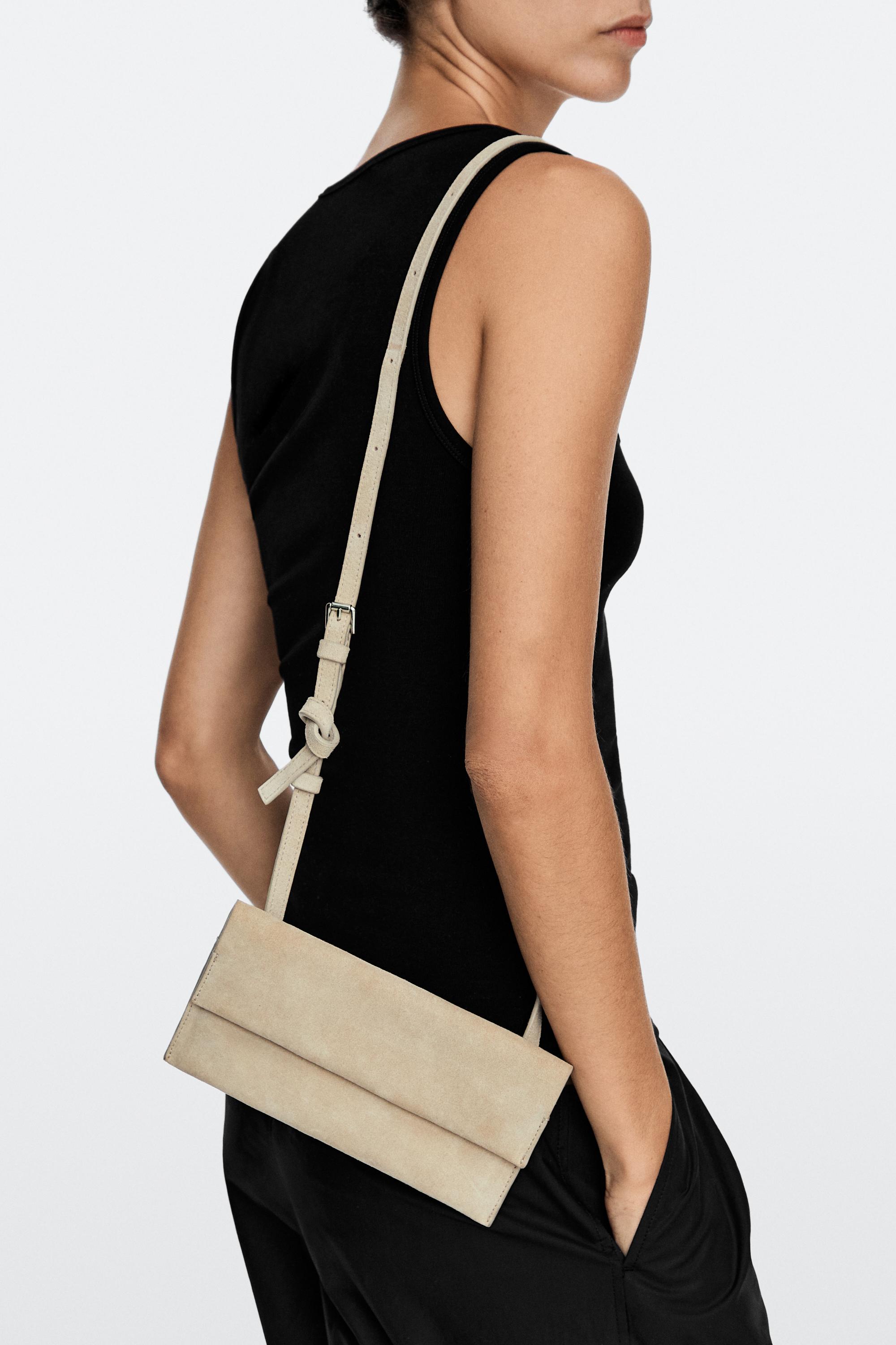 Suede leather shoulder bag — Ecru