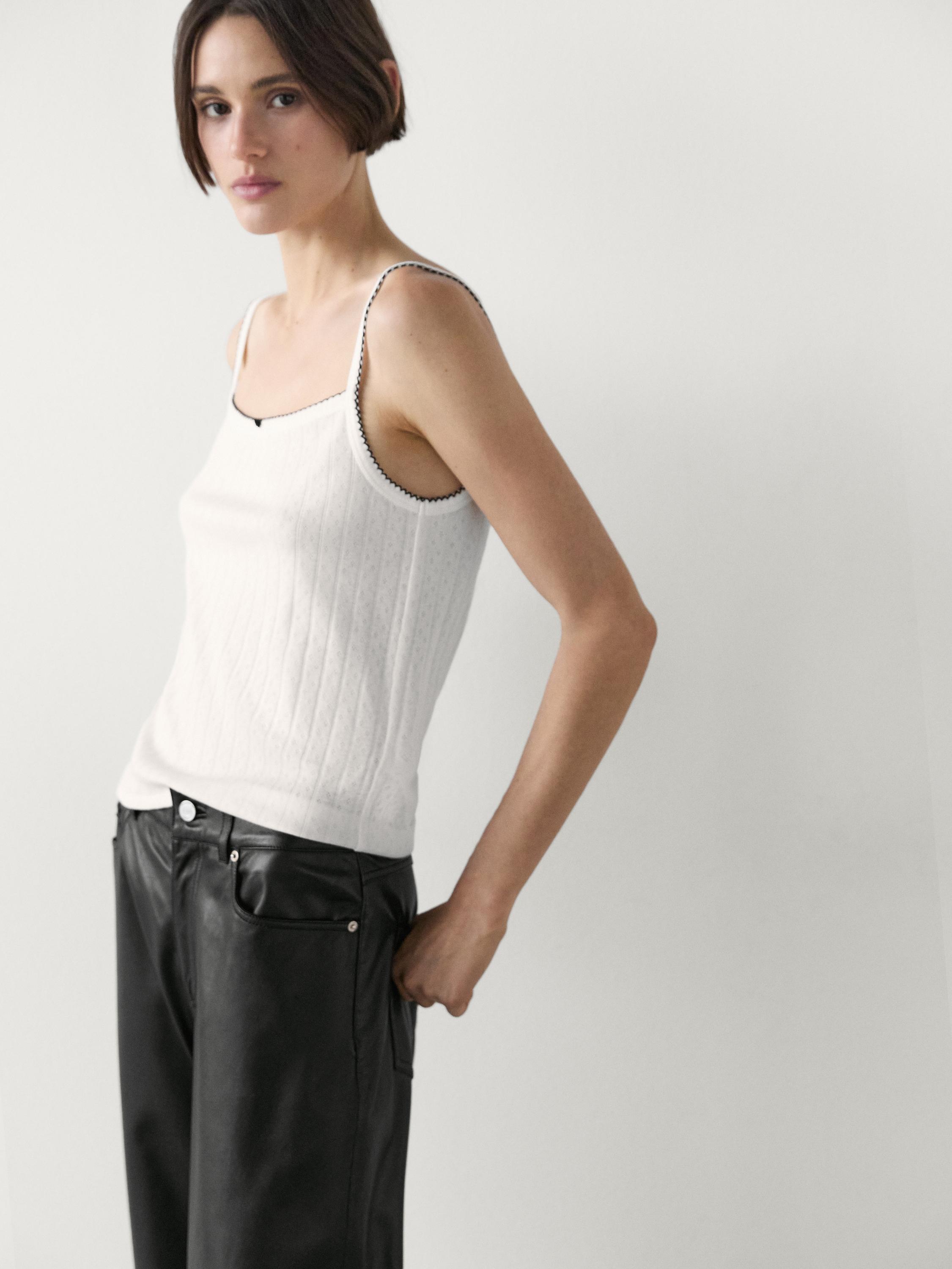 Pointelle top with bow detail