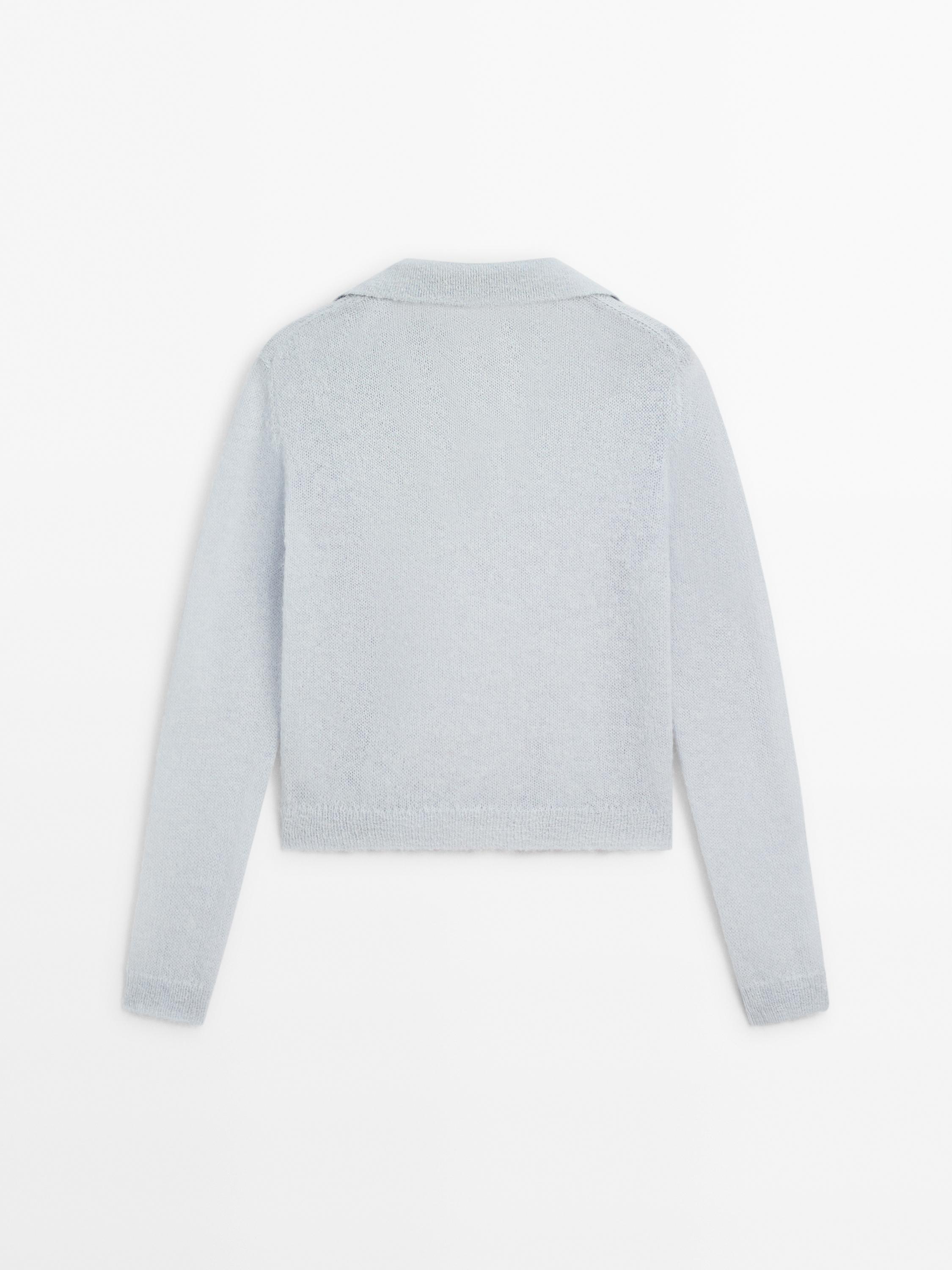 Alpaca blend knit polo collar sweater