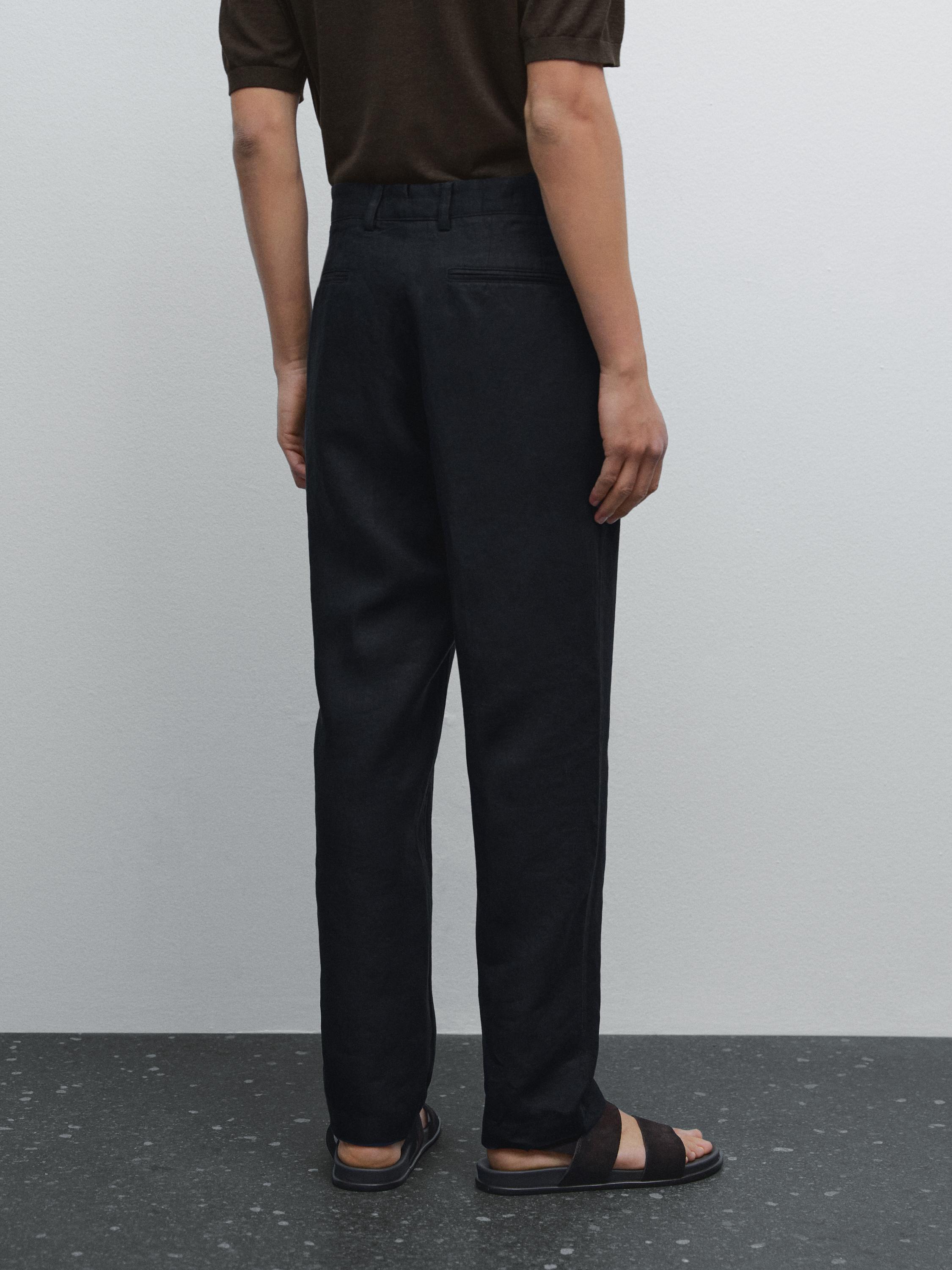 100% linen tapered fit trousers