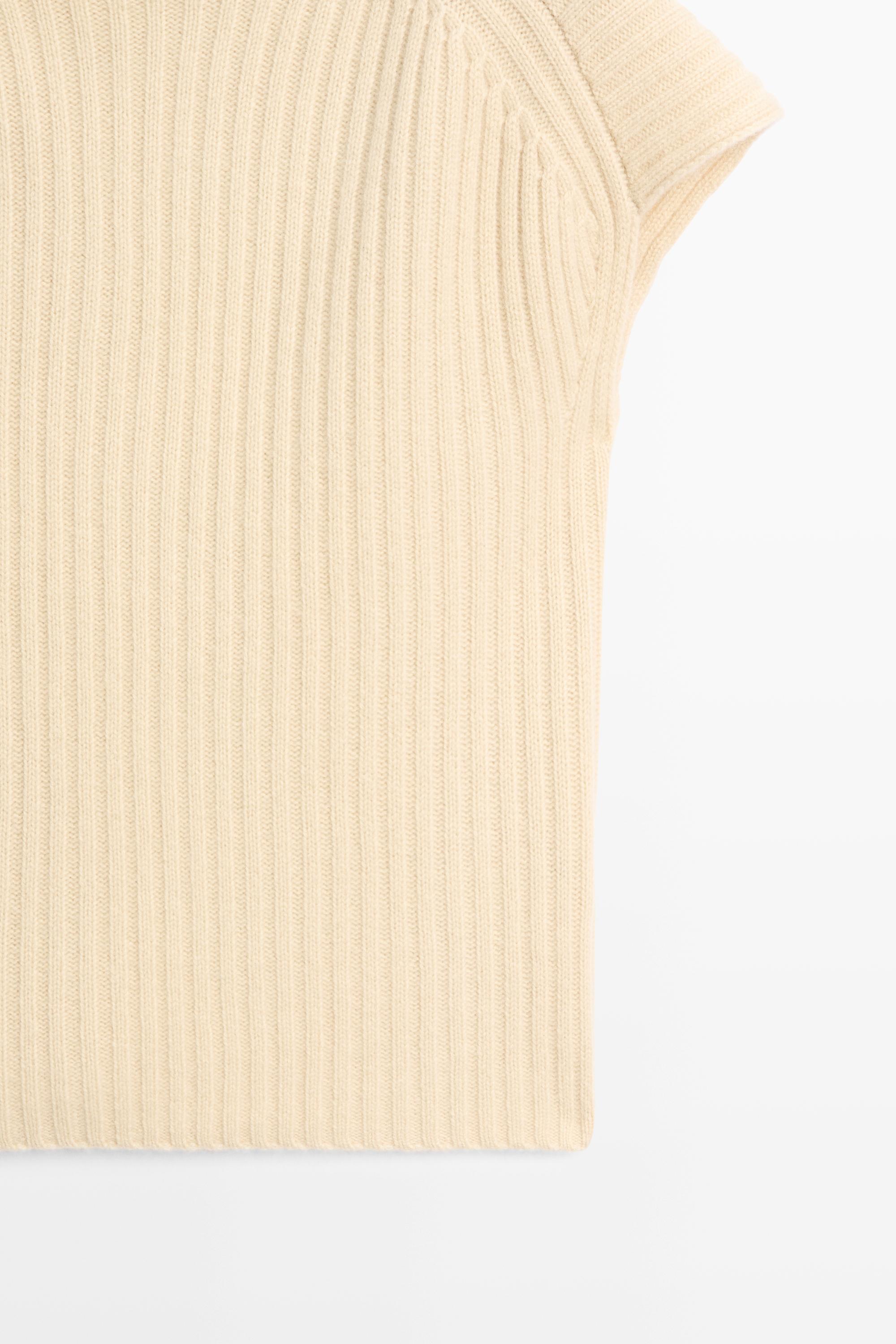 100% cashmere ribbed knit vest — Vanilla
