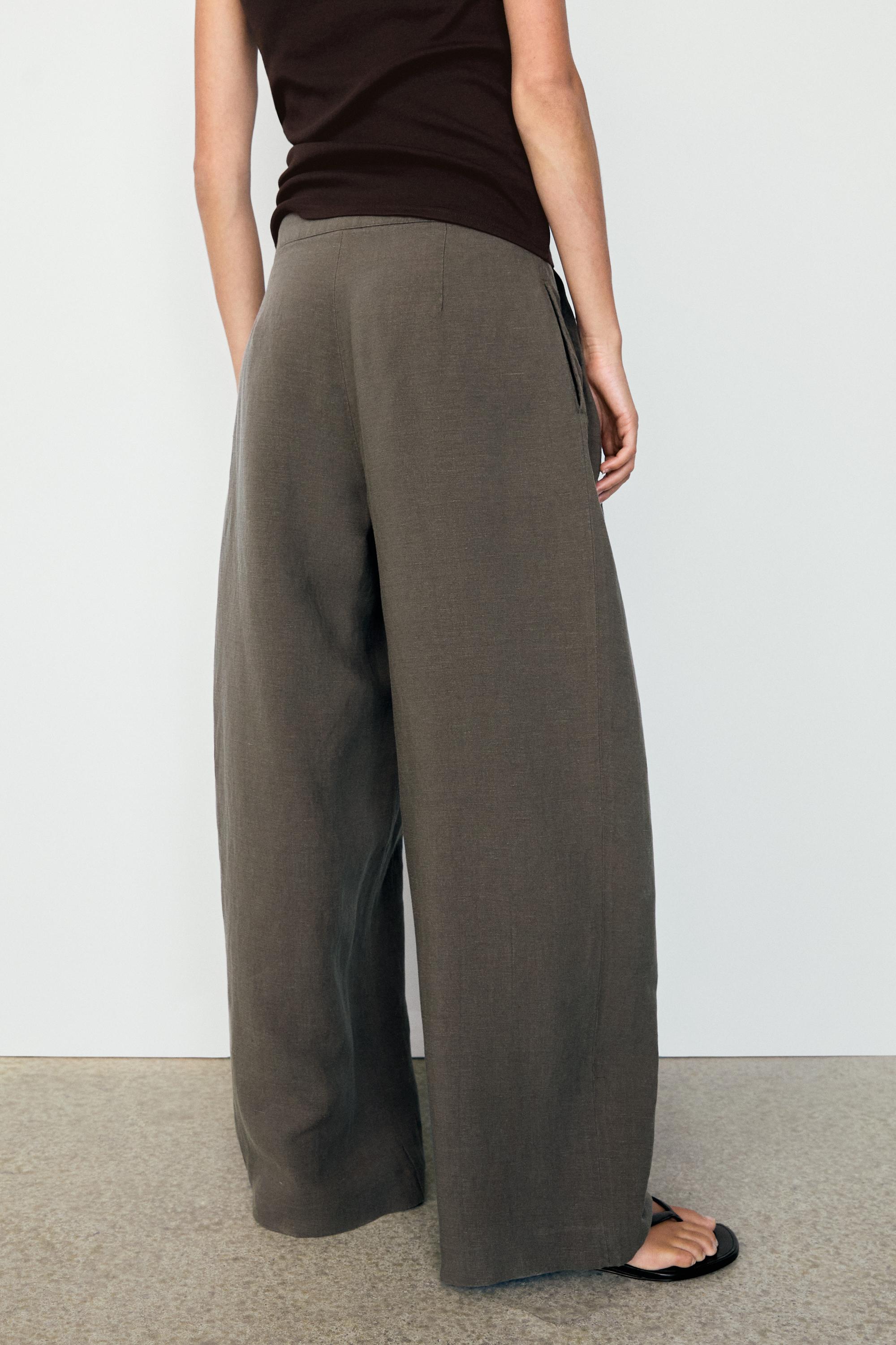 Linen blend pleated trousers — MOLE BROWN