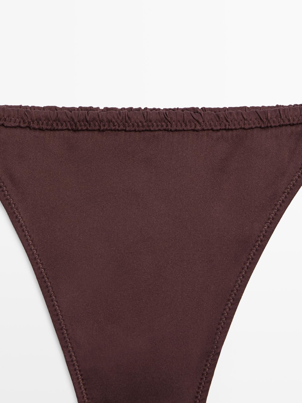 Silk thong with lace detail — BROWN