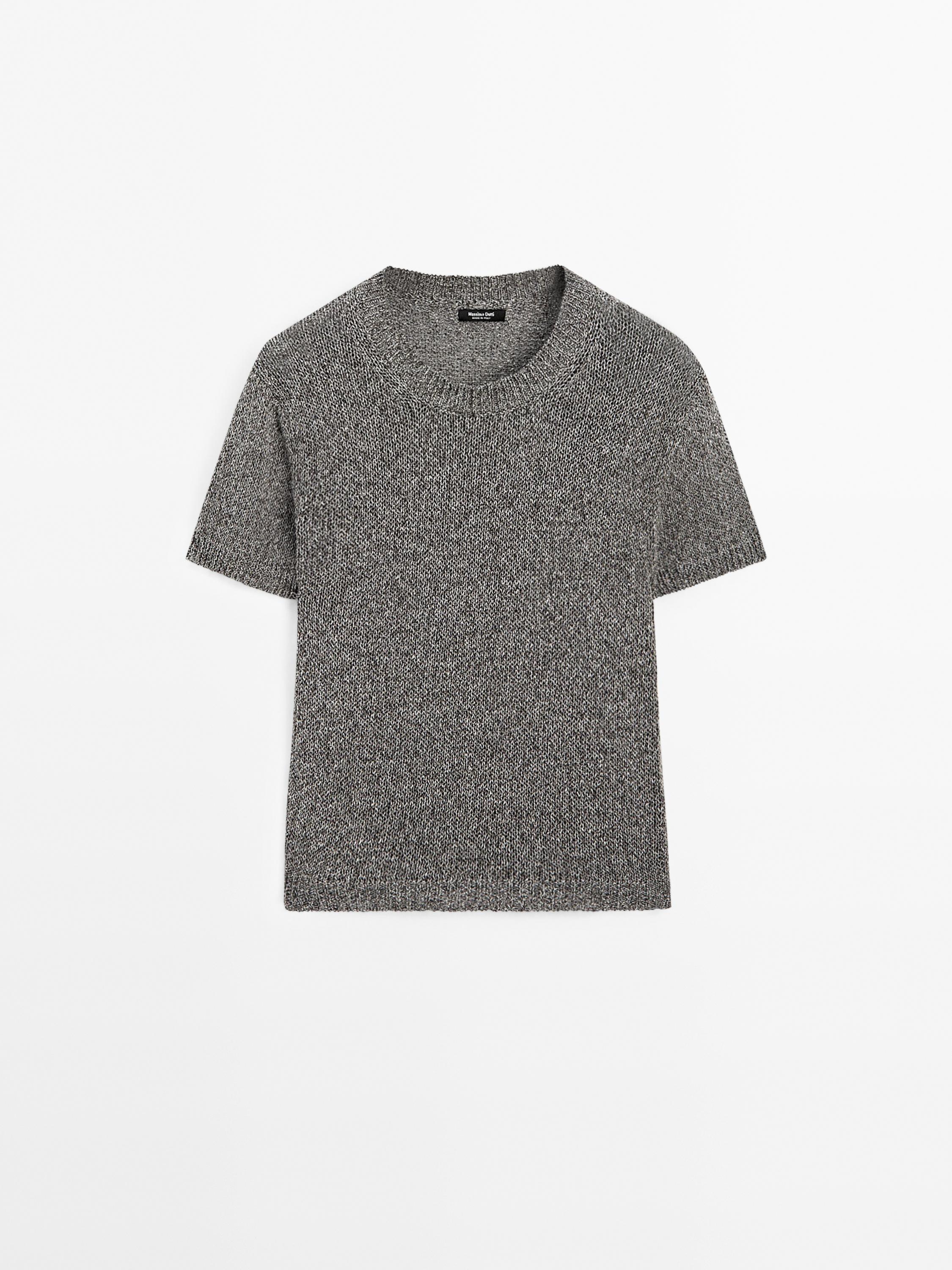 Metallic short sleeve knit sweater