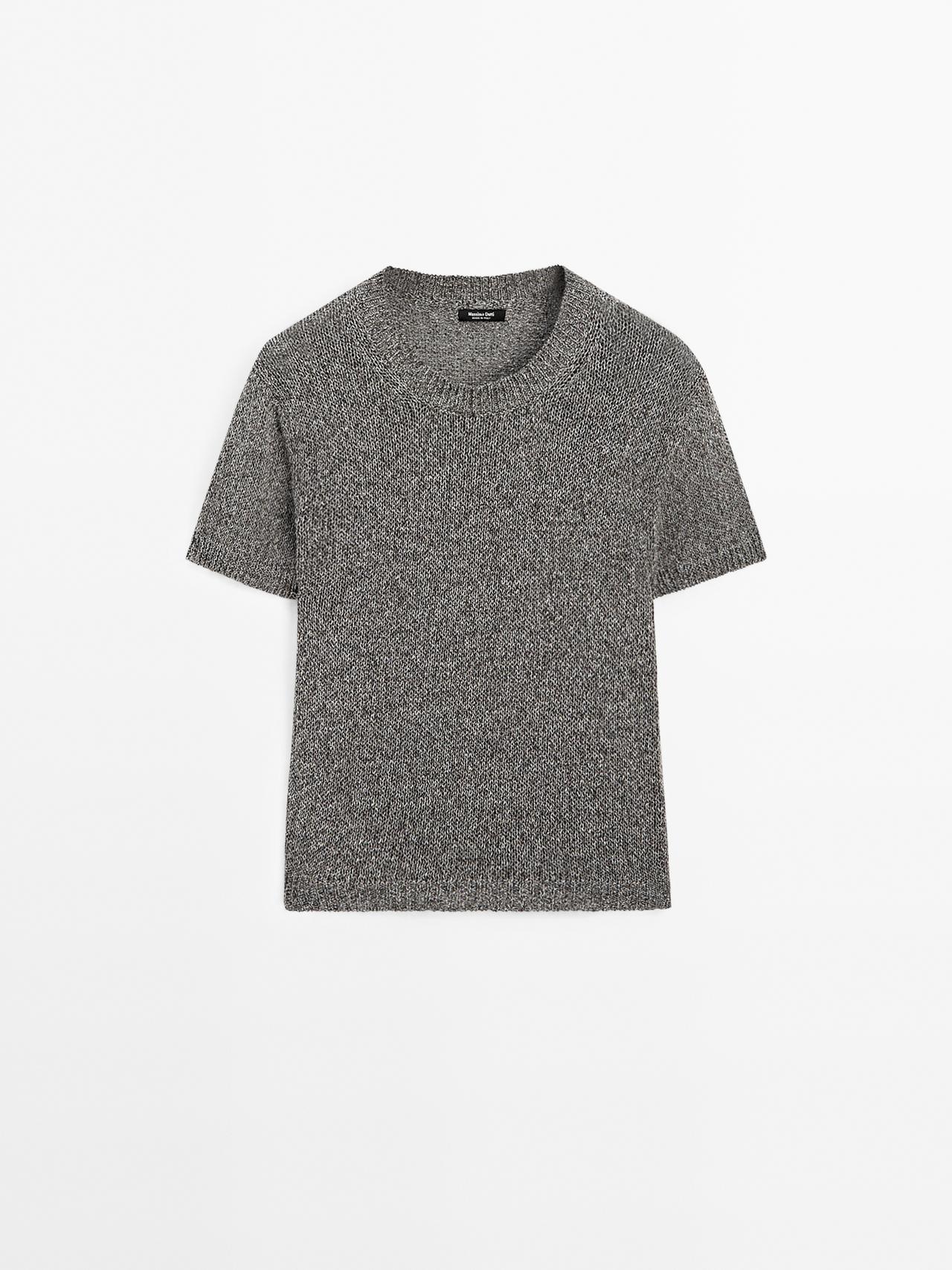 Massimo Dutti - Dame - Metallisk Striktrøje Med Korte Ærmer - Grå - M