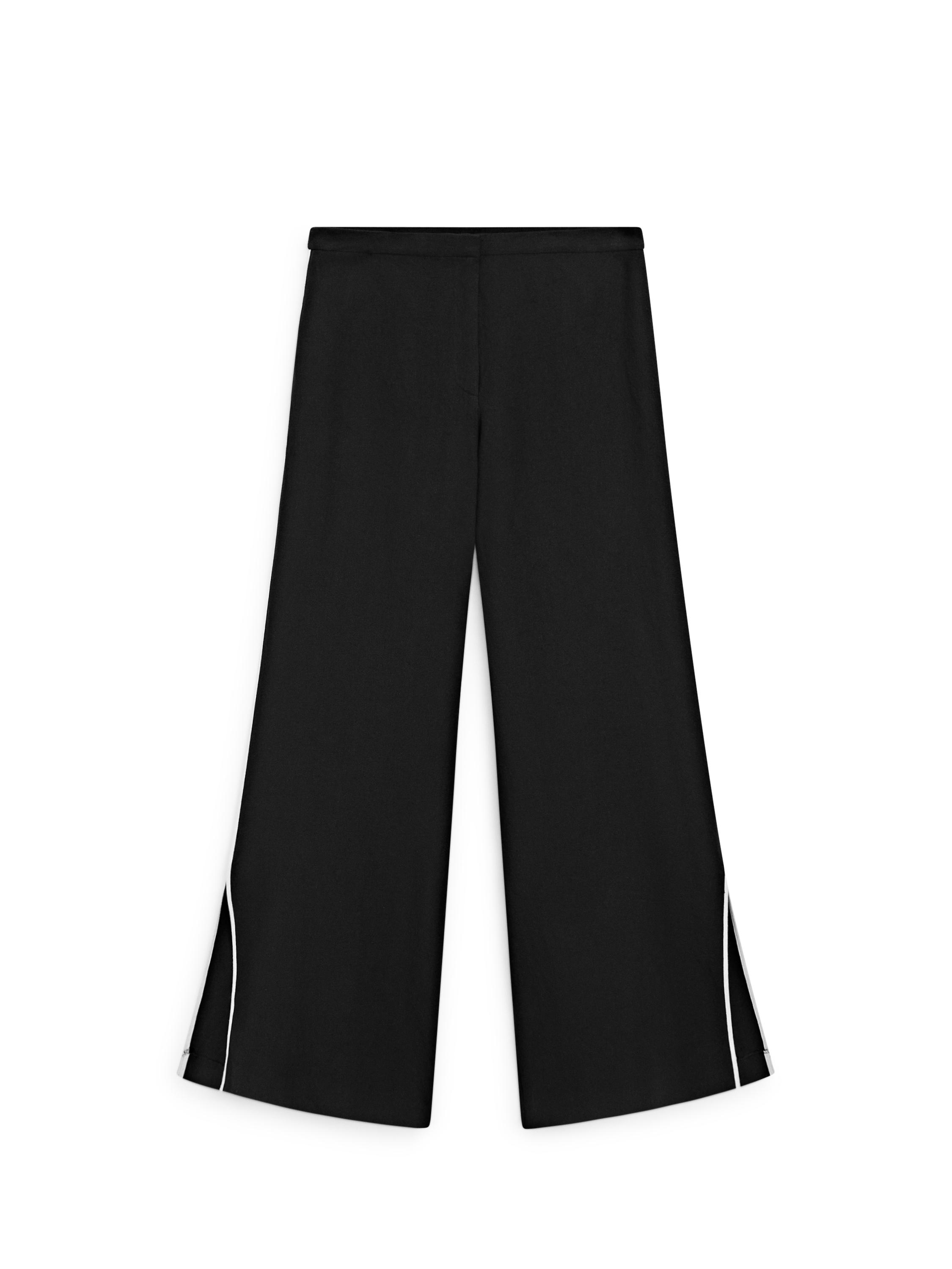 Linen trousers with contrast trim — BLACK