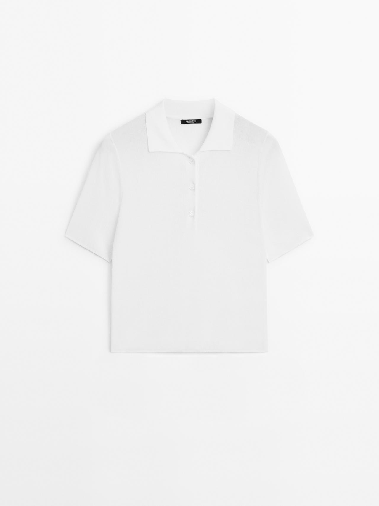 Massimo Dutti - Dame - Poloshirt I Strik Af Bomuldsblanding - Hvid - Xs