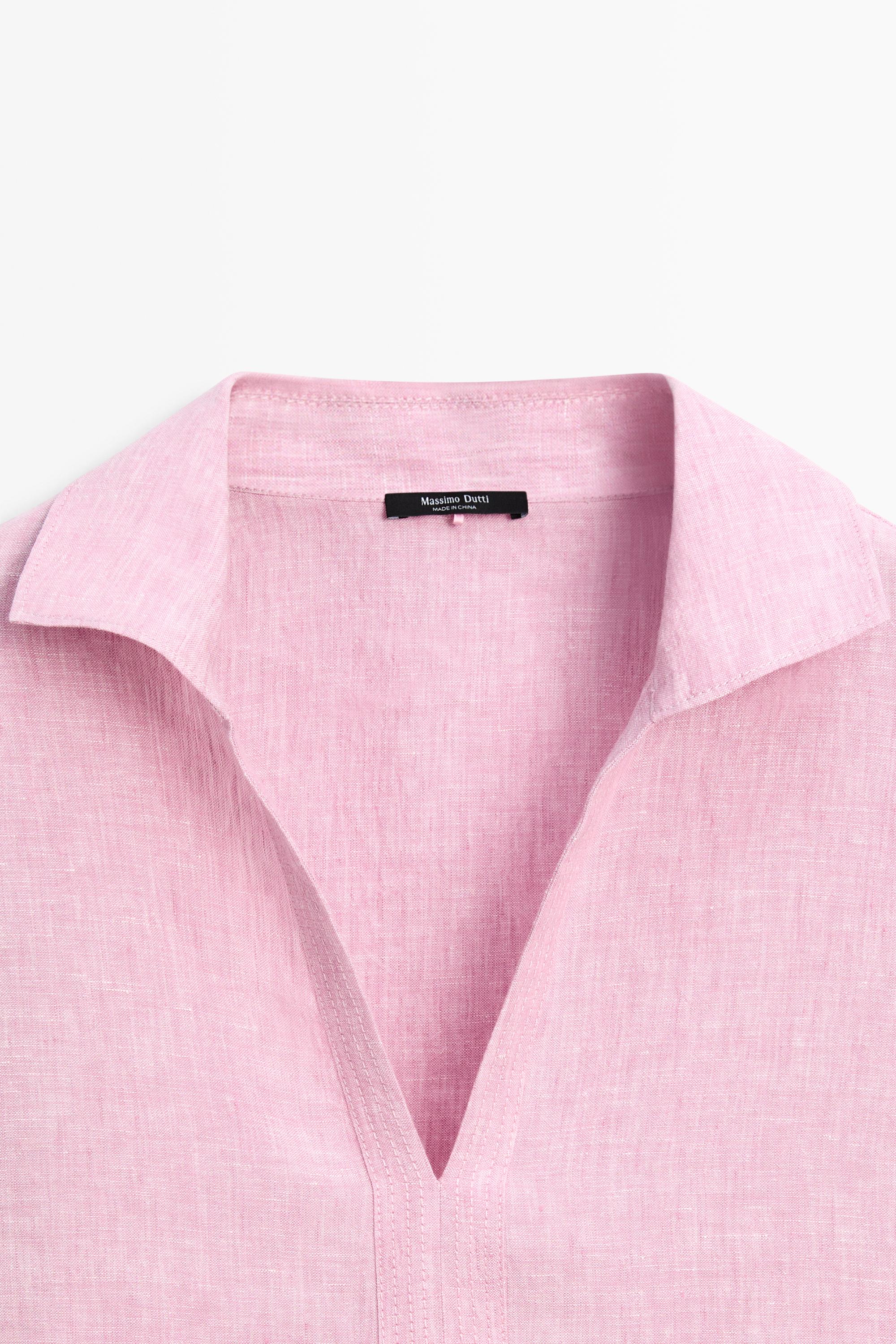 100% linen notch lapel collar blouse · Pink · Shirts | Massimo Dutti