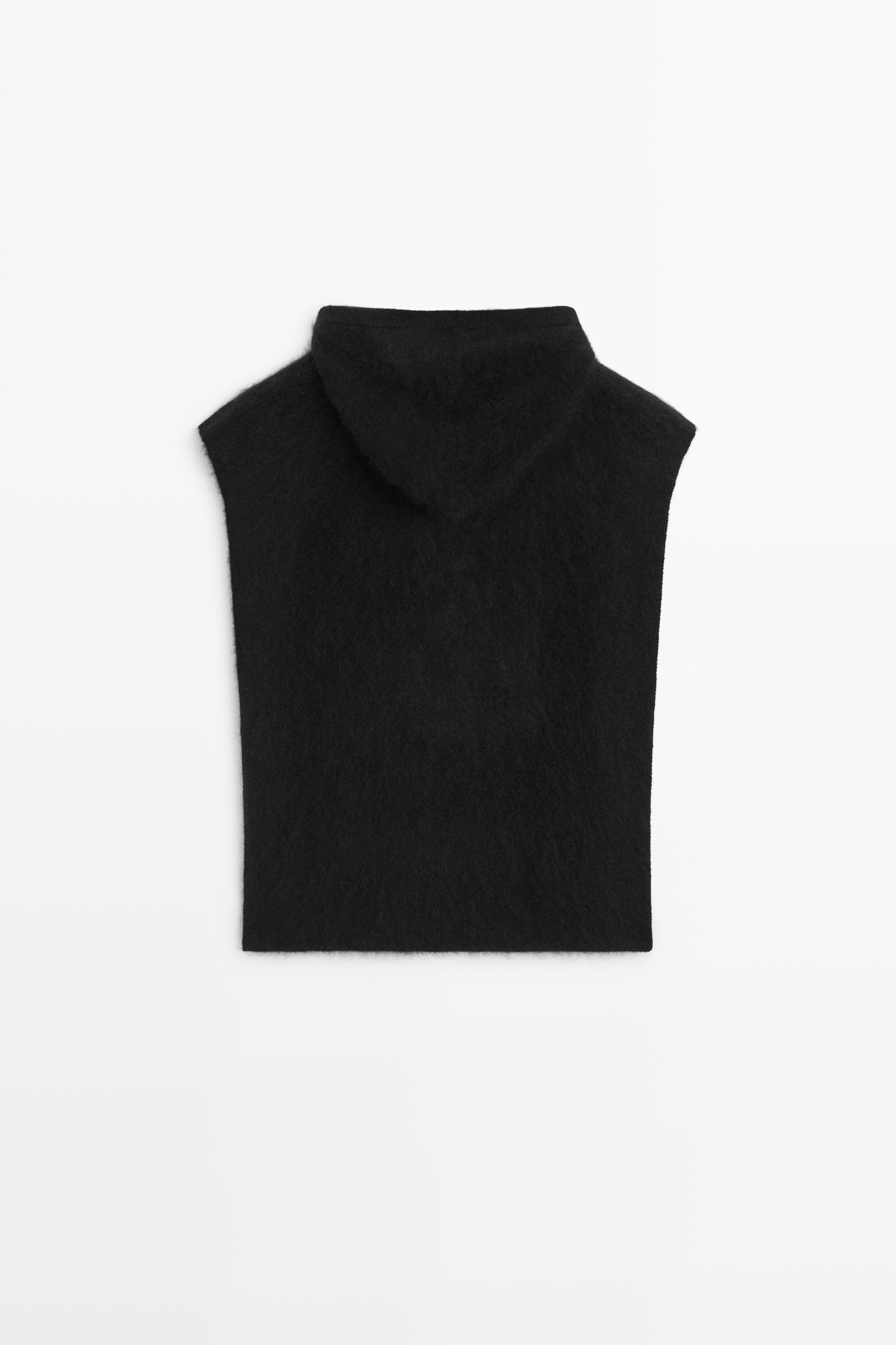 100% cashmere hooded knit vest · Grey, Black · Scarf | Massimo Dutti